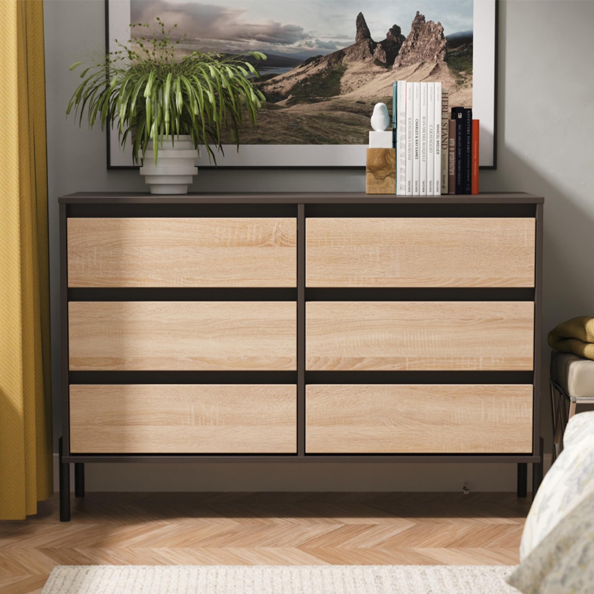 Leona Chest - 6 Drawer - Midi - Bardolino Oak and Graphite
