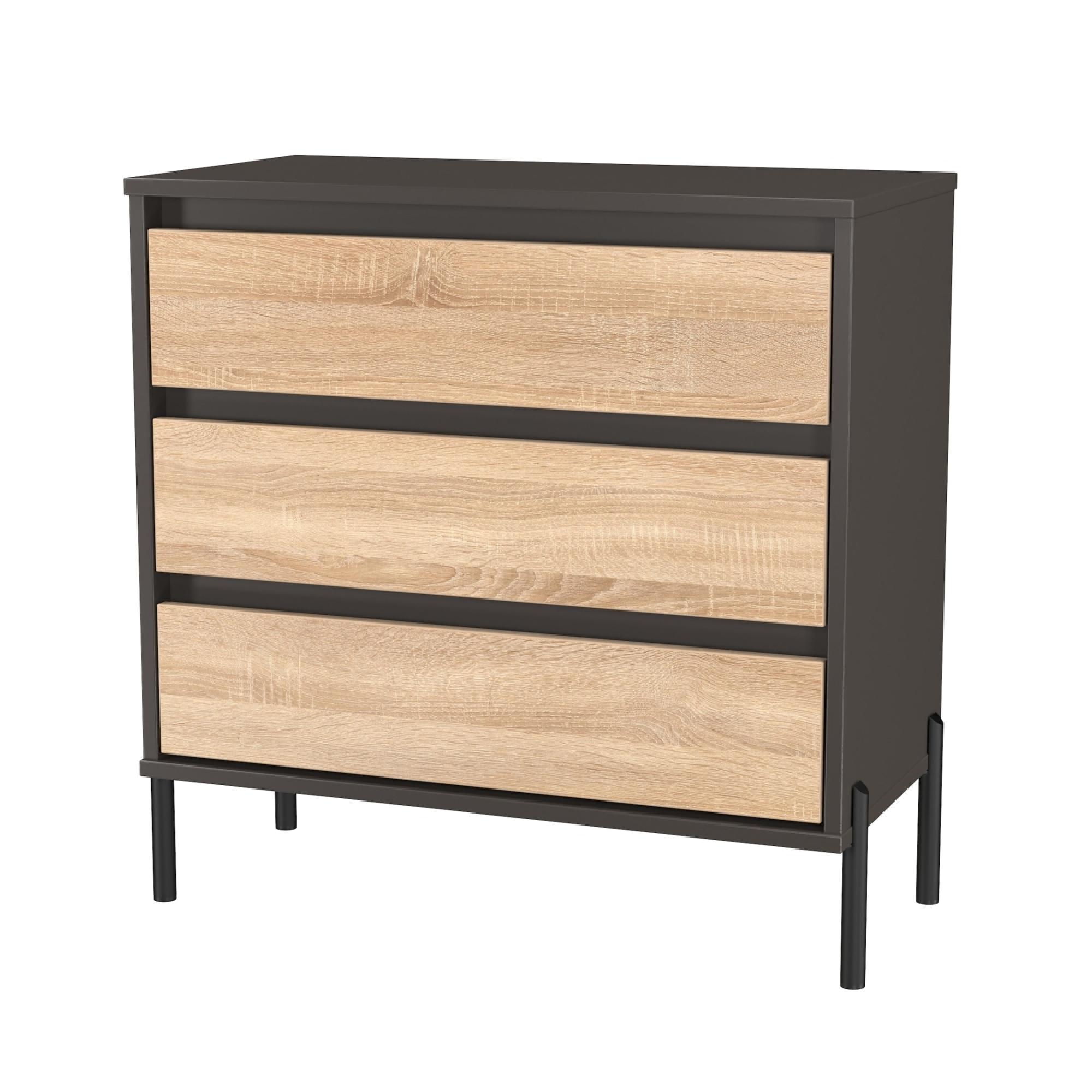 Leona Chest - 3 Drawer - Bardolino Oak and Graphite
