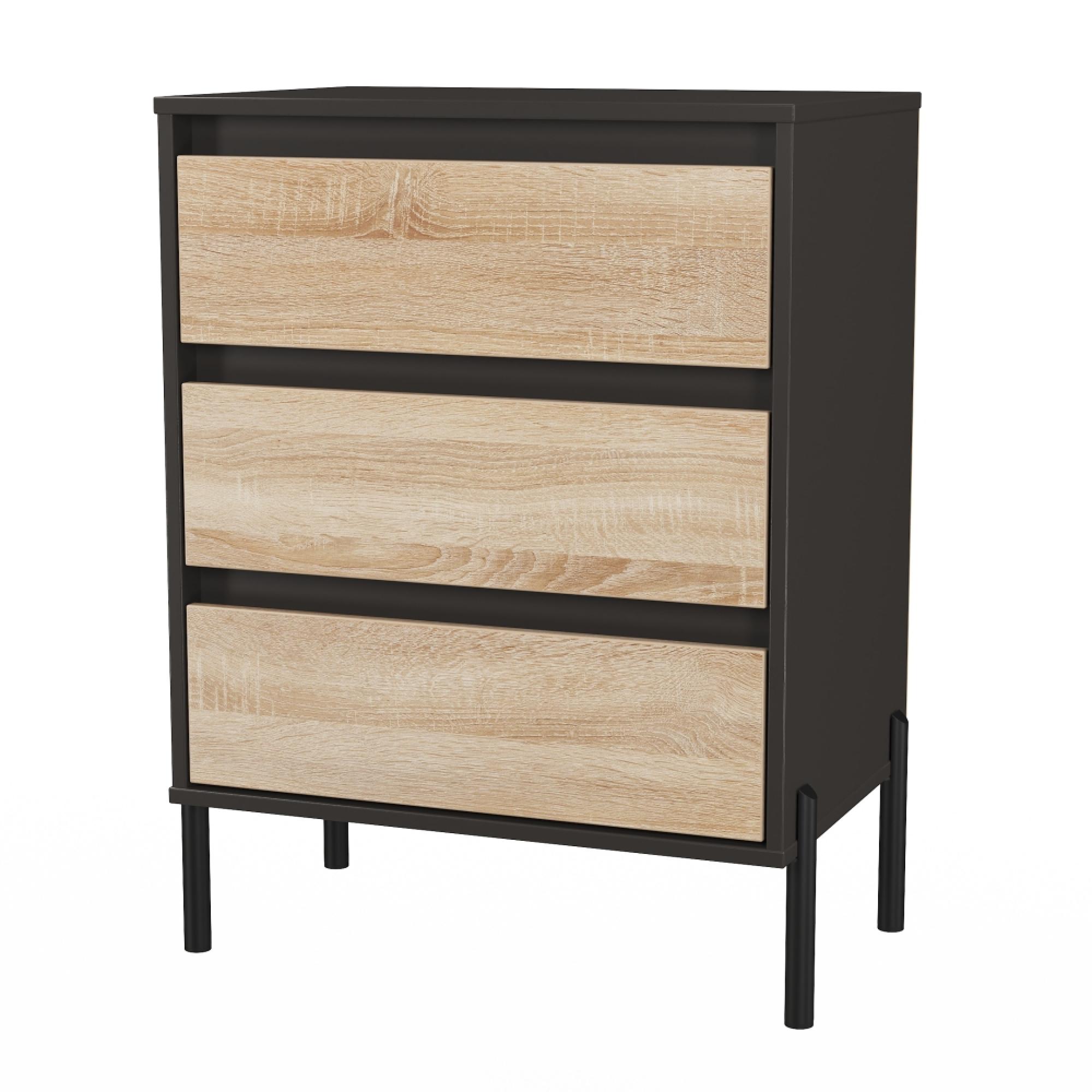 Leona Chest - 3 Drawer - Midi - Bardolino Oak and Graphite