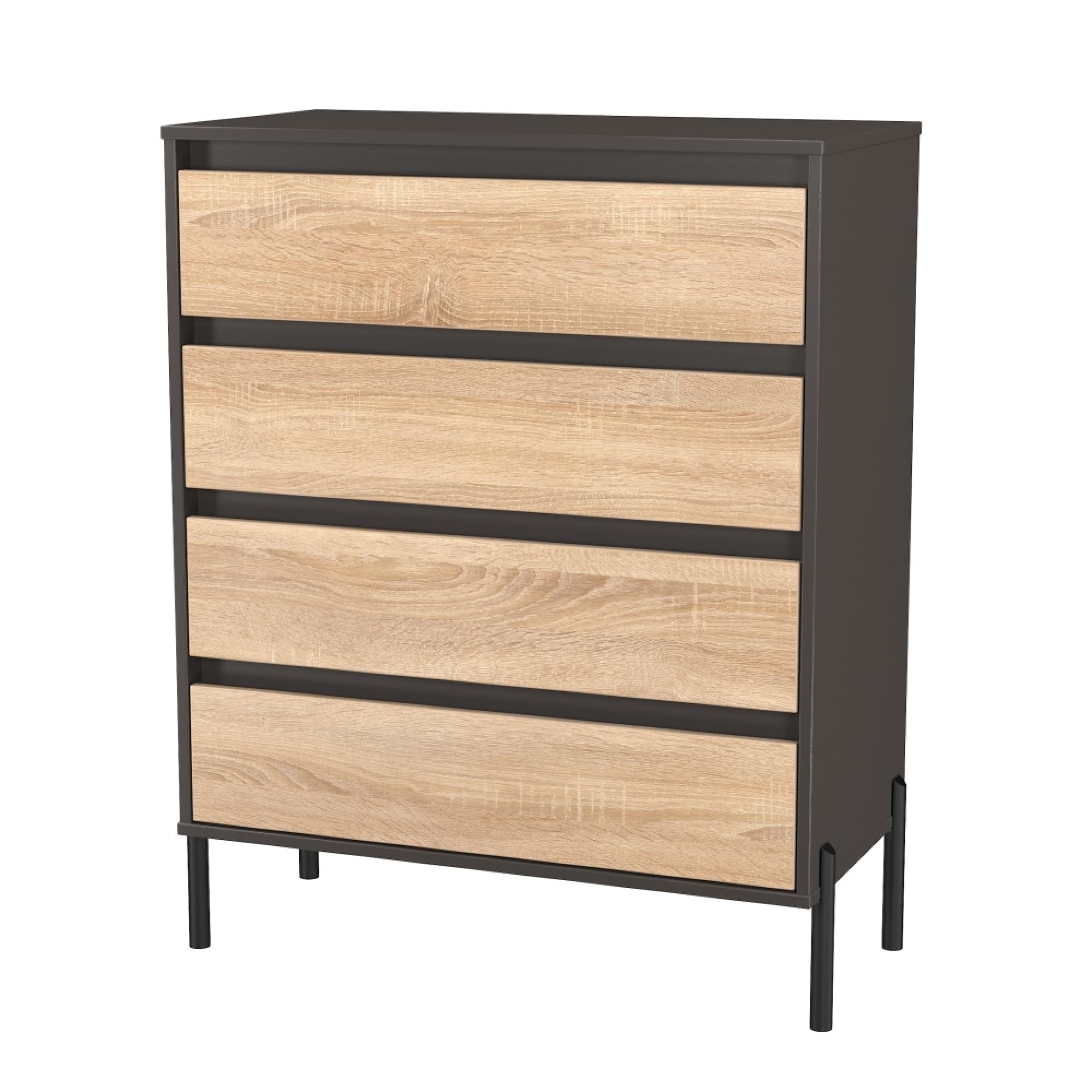 Leona Chest - 4 Drawer - Bardolino Oak and Graphite