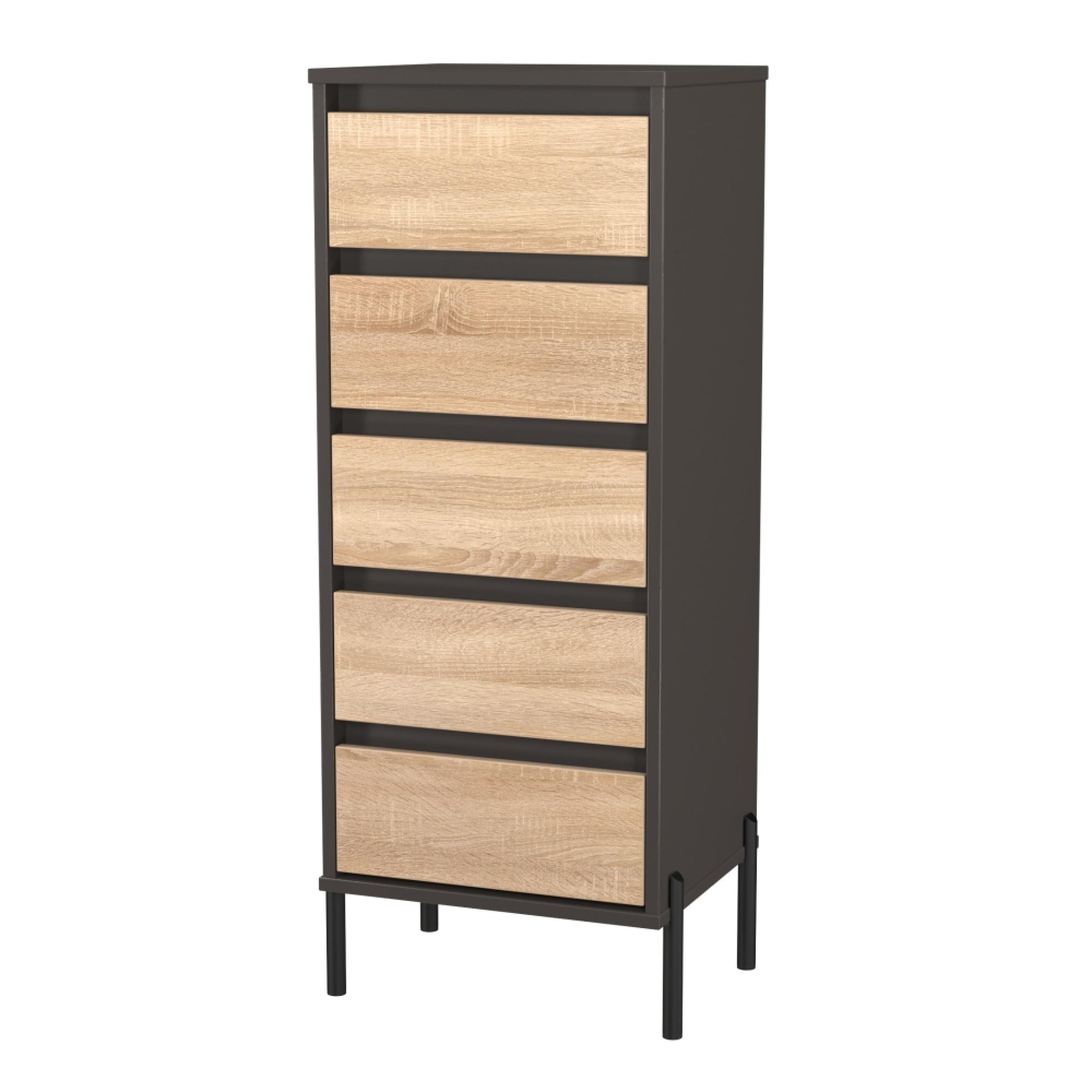 Leona Chest - 5 Drawer - Narrow - Bardolino Oak and Graphite