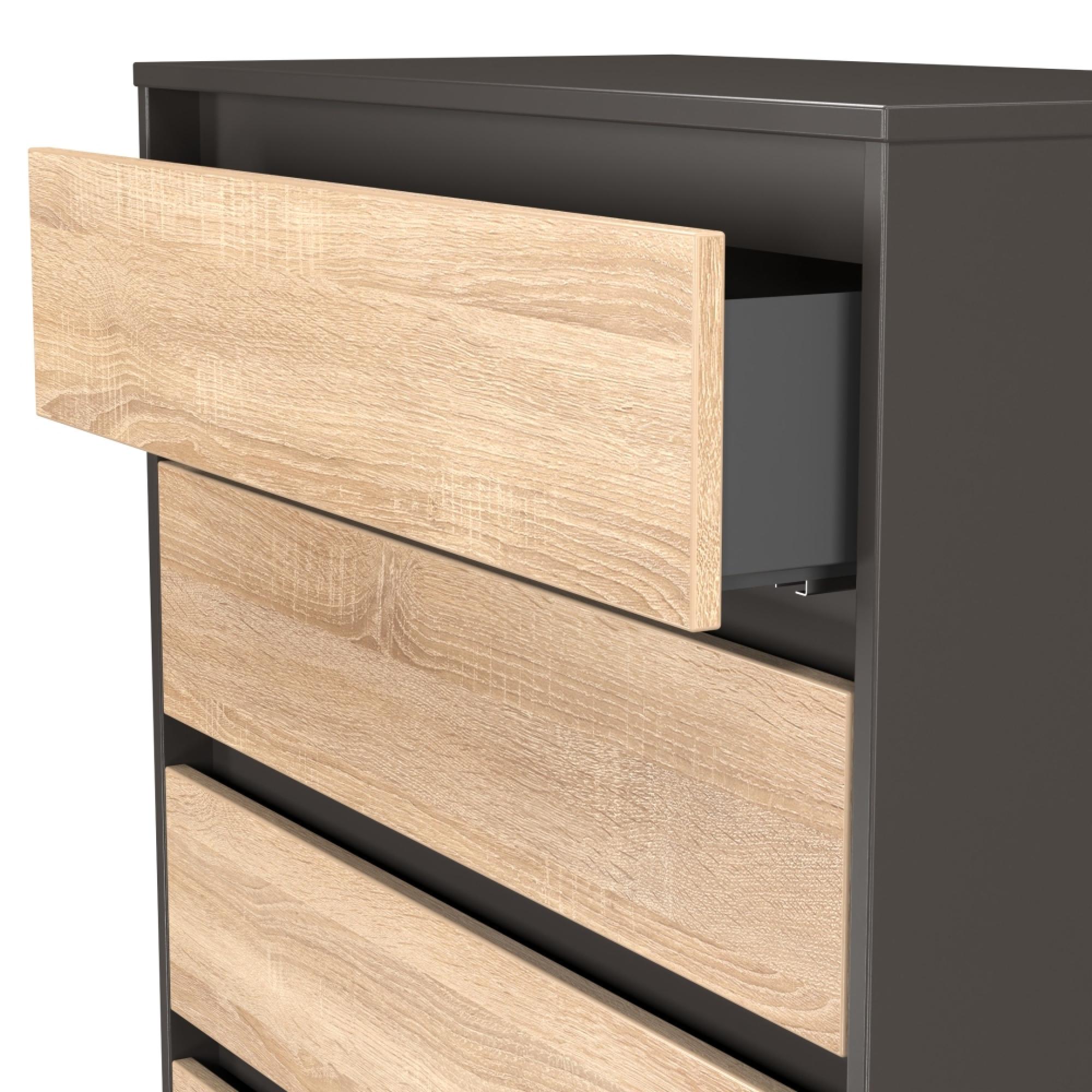 Leona Chest - 5 Drawer - Wide - Bardolino Oak and Graphite