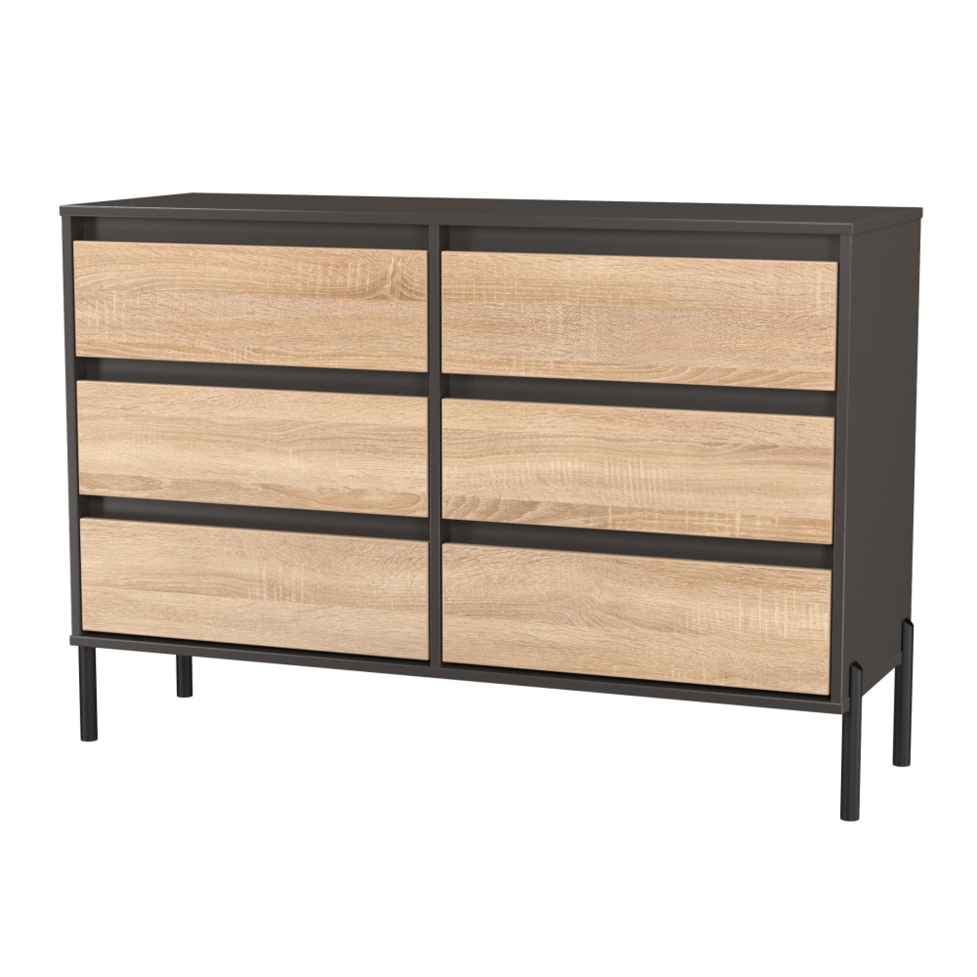Leona Chest - 6 Drawer - Midi - Bardolino Oak and Graphite