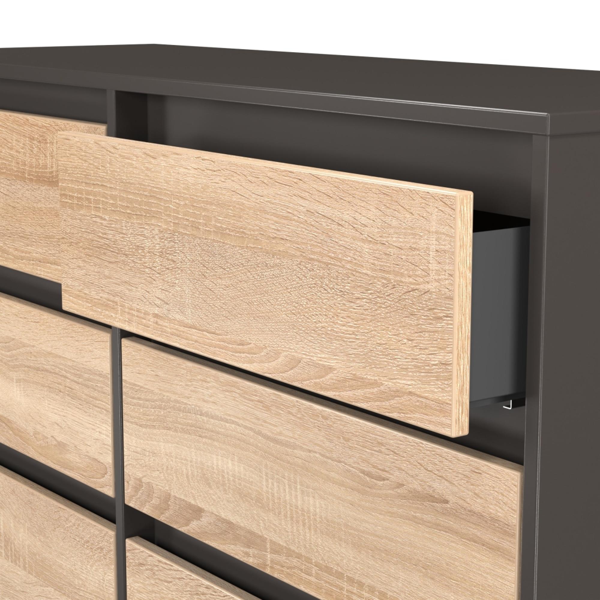 Leona Chest - 6 Drawer - Midi - Bardolino Oak and Graphite