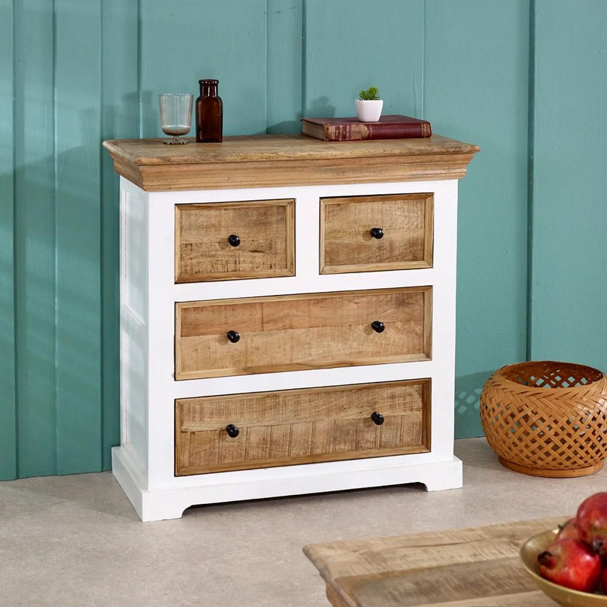 Alfie Chest - 4 Drawer - White - Mango Wood