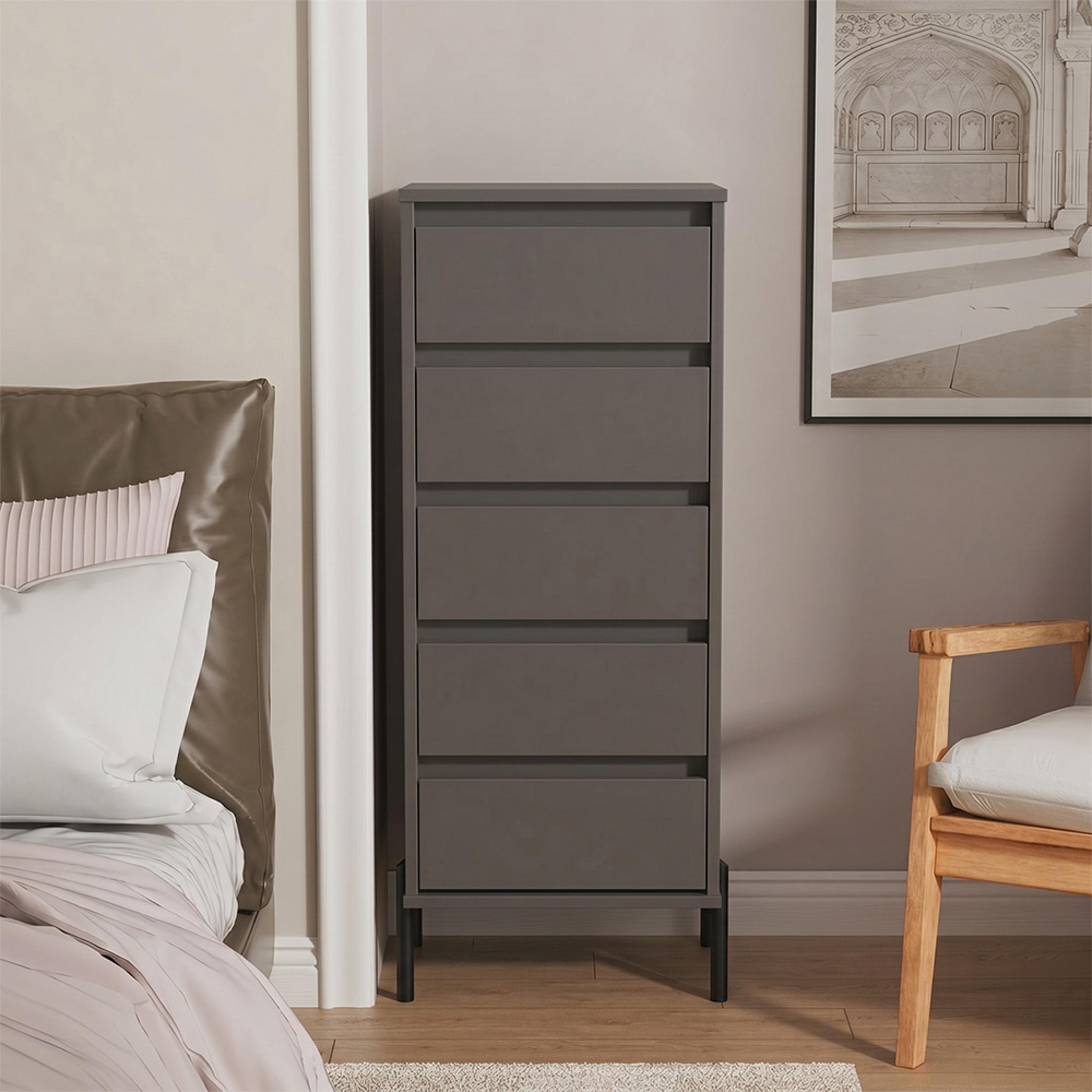 Leona Chest - 5 Drawer - Narrow - Graphite