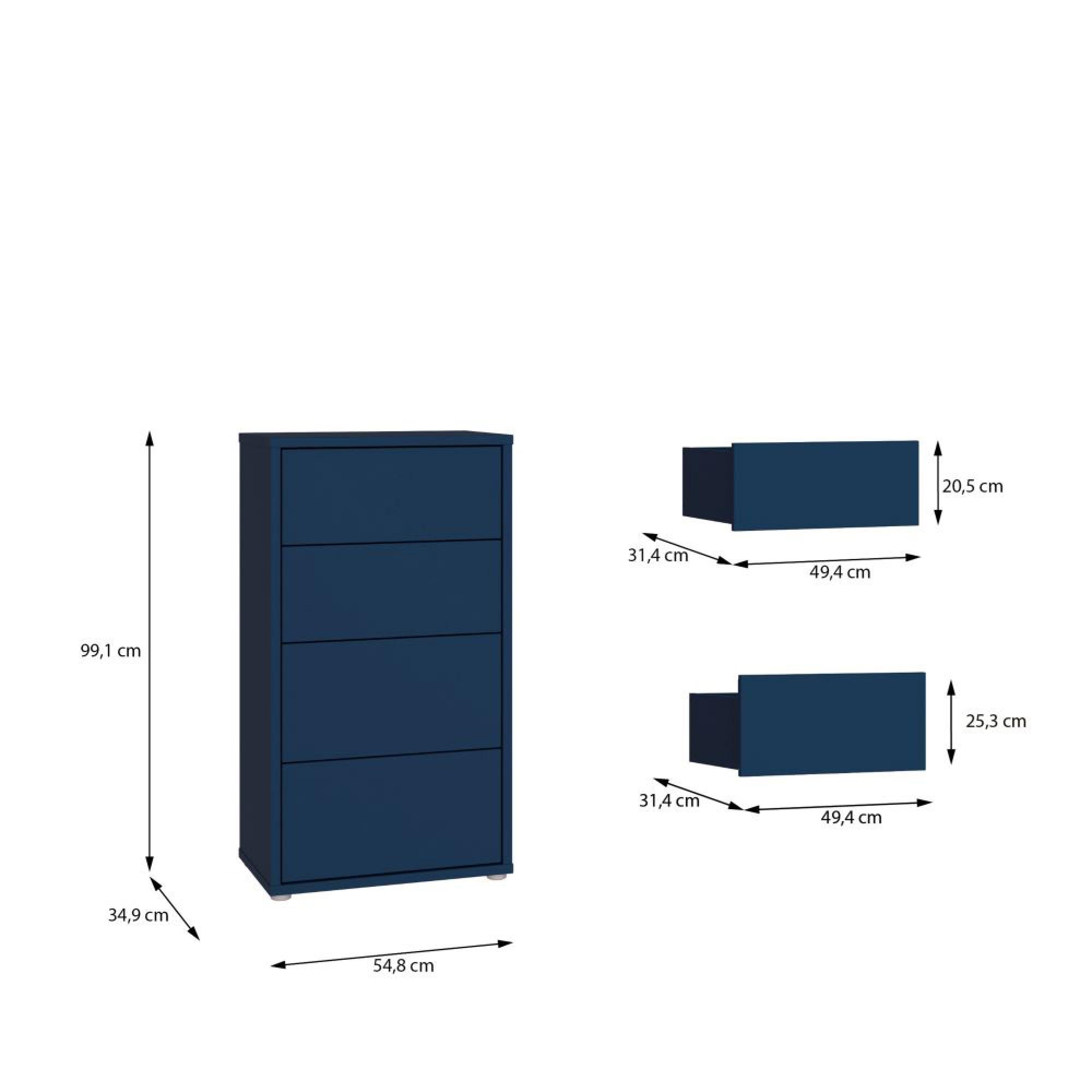 Alice Springs Chest - 4 Drawer - Tall - Night Blue