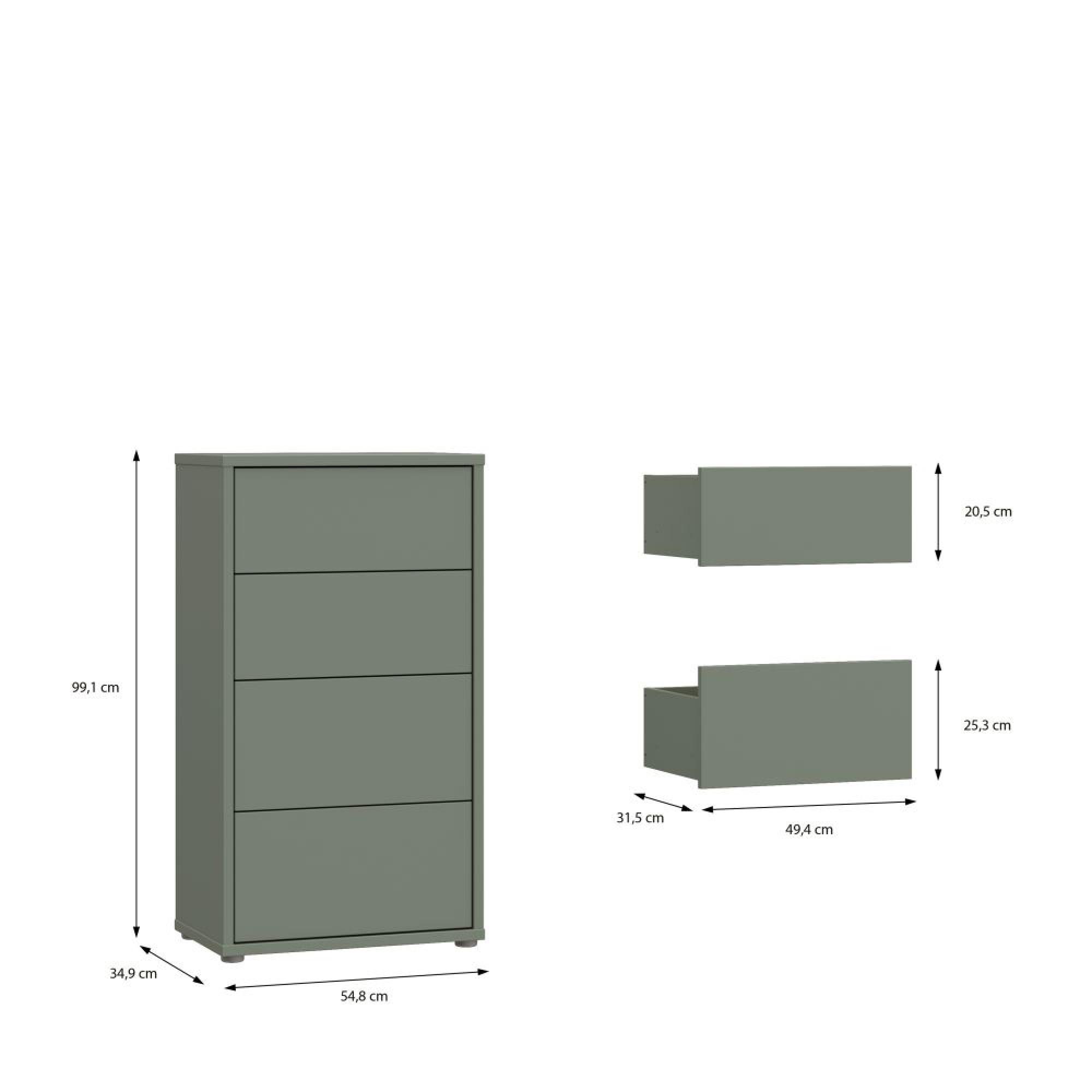 Alice Springs Chest - 4 Drawer - Tall - Sage Green