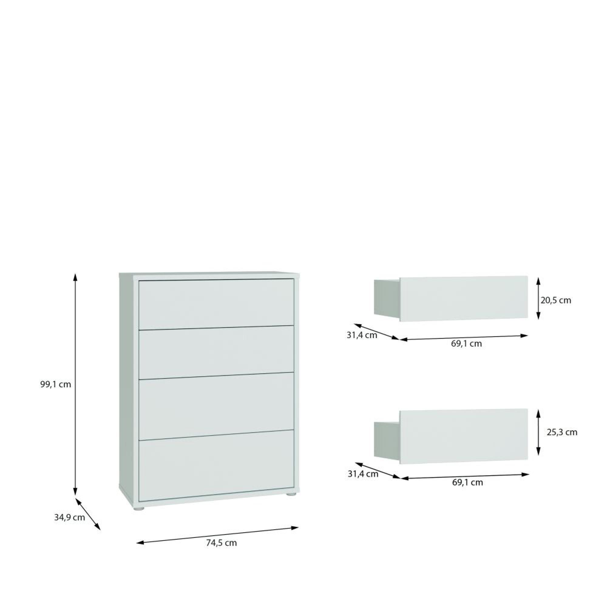 Alice Springs Chest - 4 Drawer - Wide - Light Grey