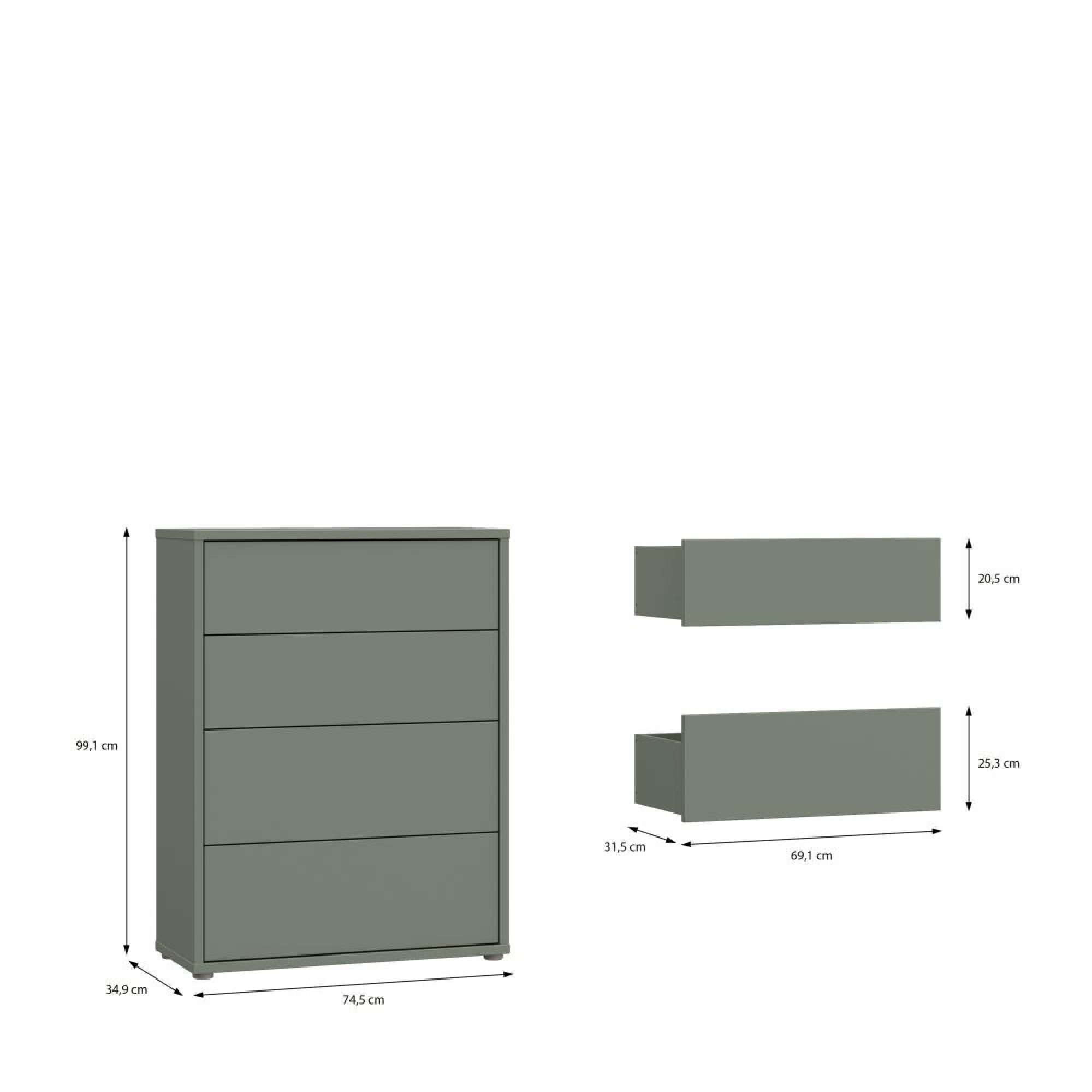 Alice Springs Chest - 4 Drawer - Wide - Sage Green