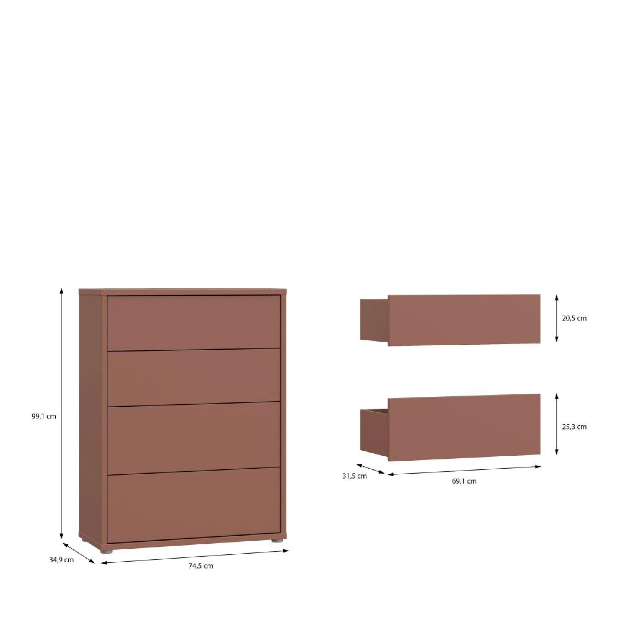 Alice Springs Chest - 4 Drawer - Wide - Terracotta