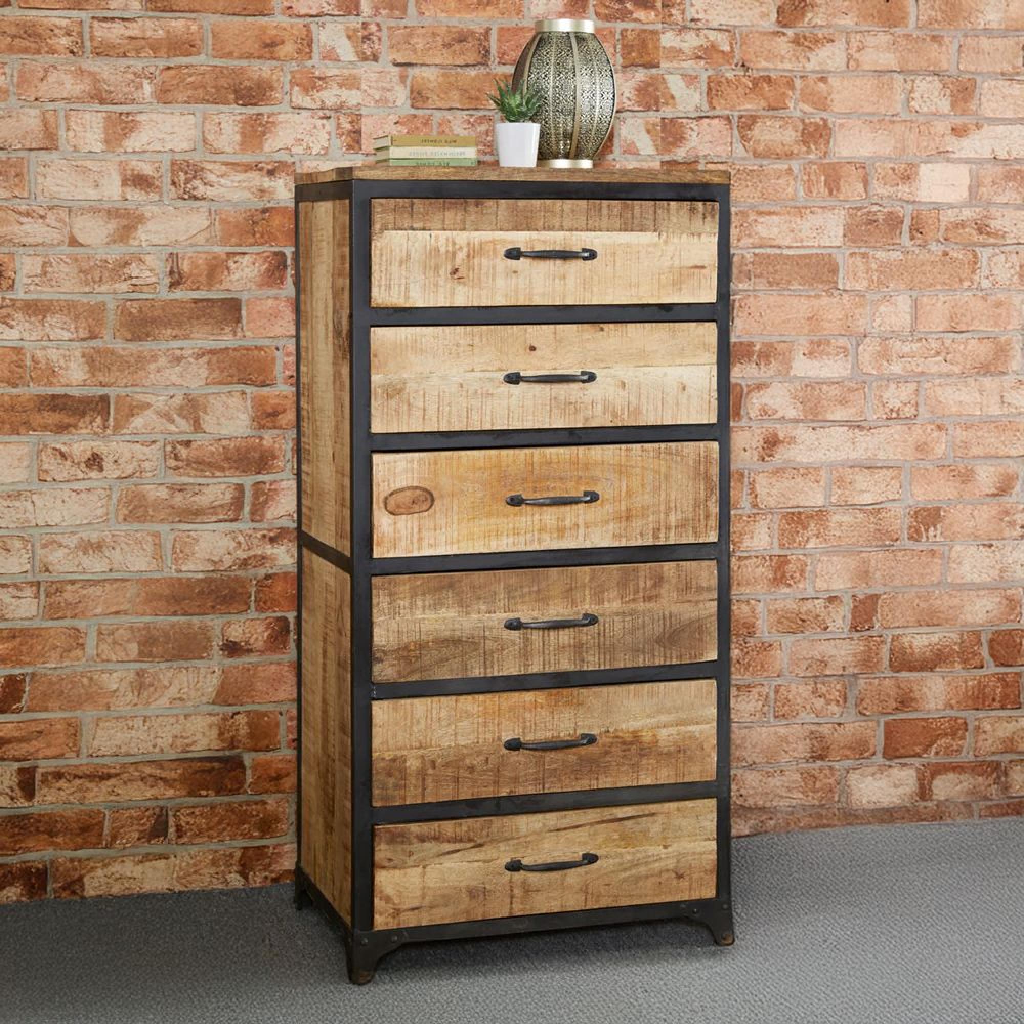 Cosmo Chest - 6 Drawer - Tall - Industrial Style - Wooden and Metal