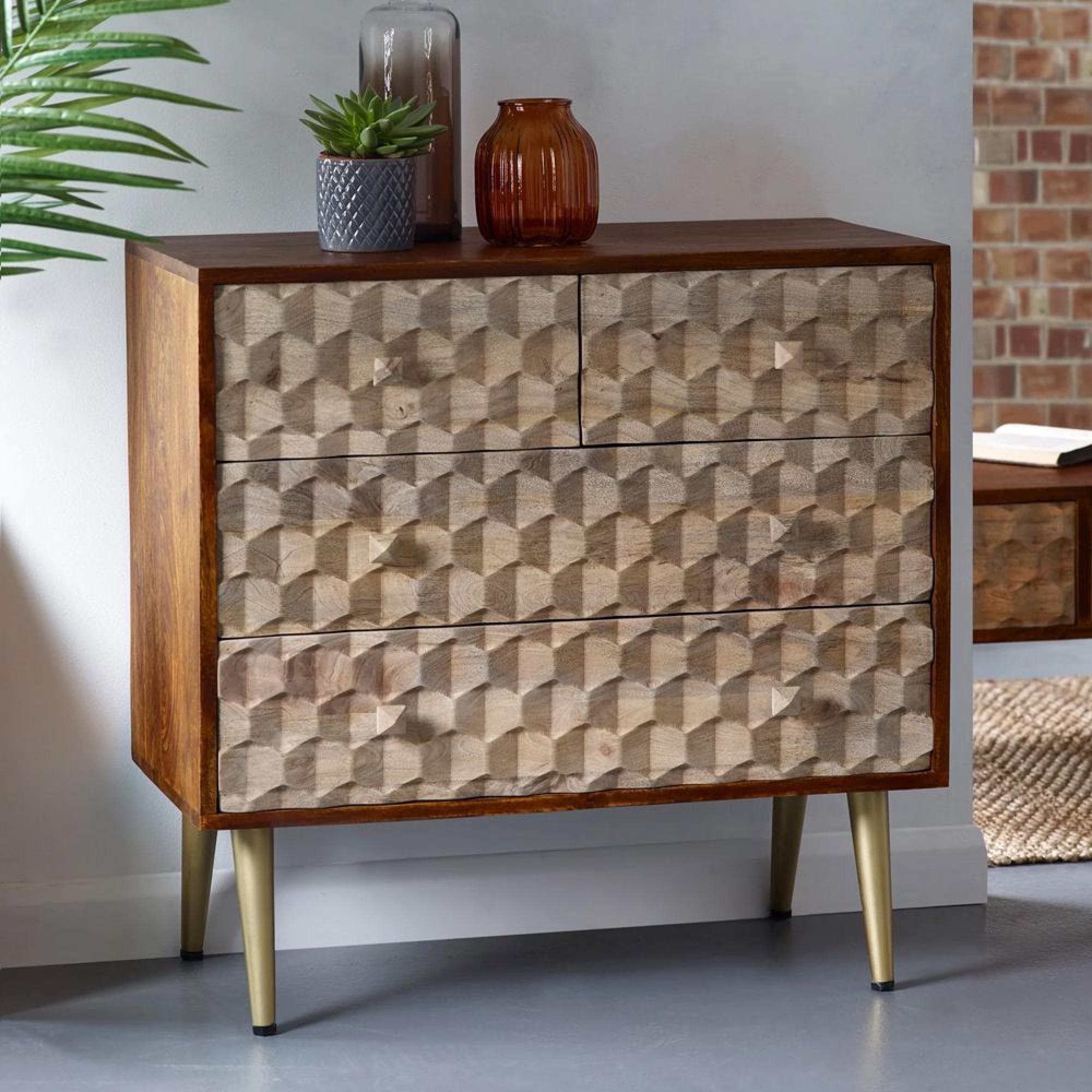 Edison Chest - 4 Drawer - Geometric - Mango Wood
