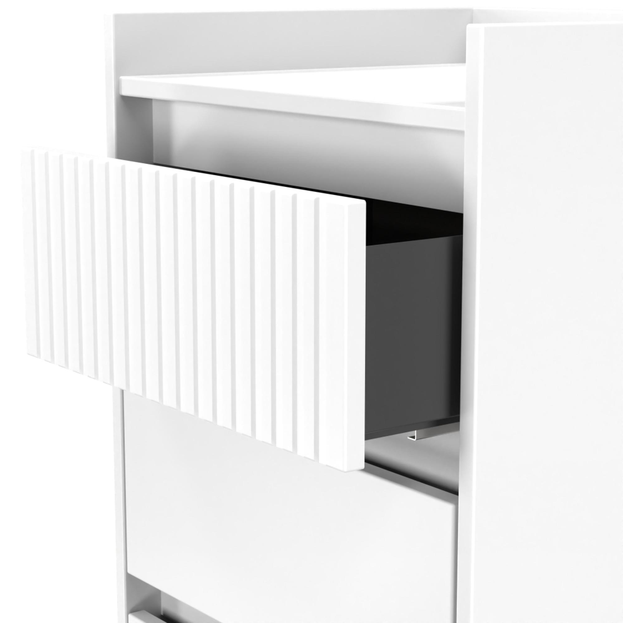 Osaka Chest - 5 Drawer - Narrow - White Matt Fluted