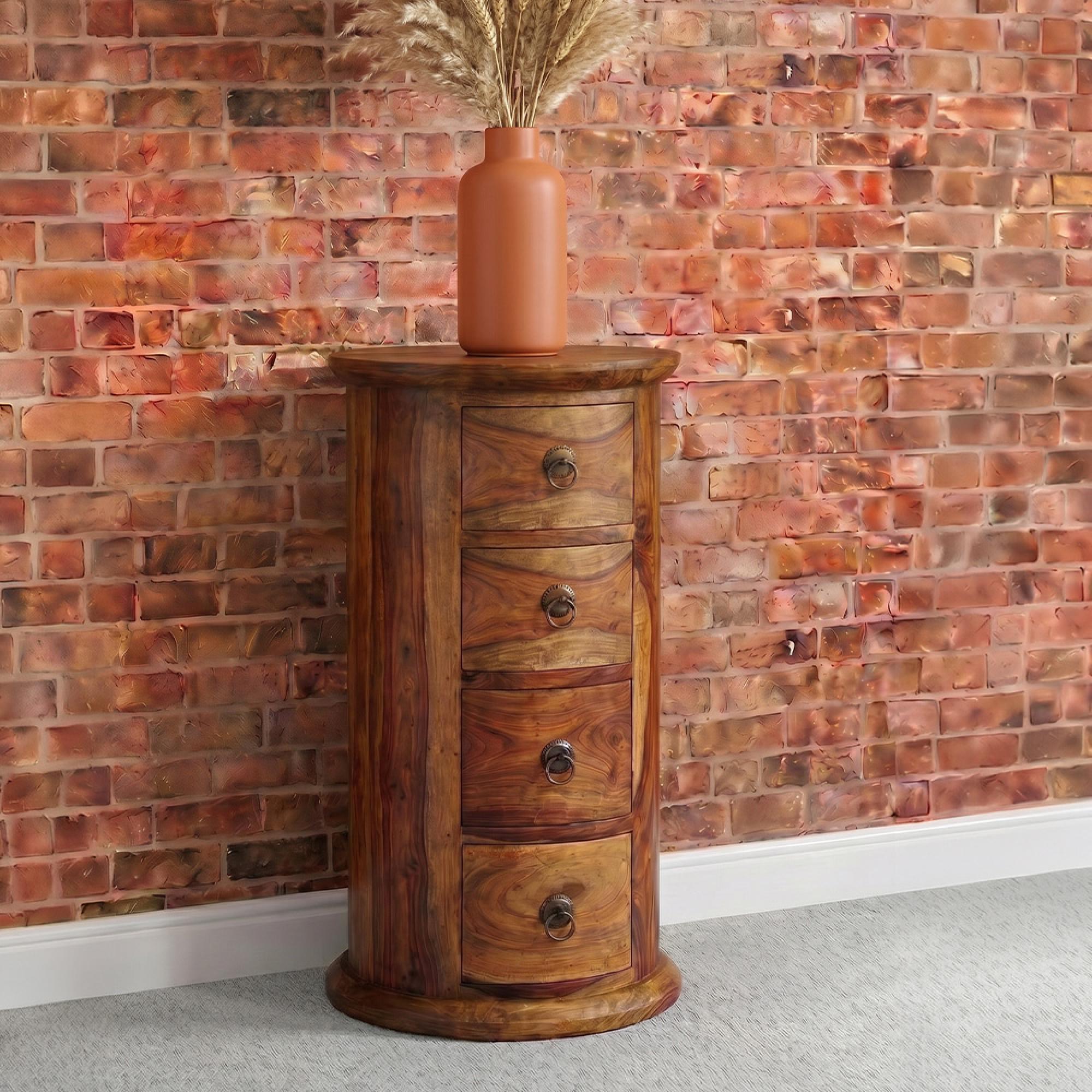 Jali Chest - 4 Drawer - Narrow - Drum - Sheesham Wood