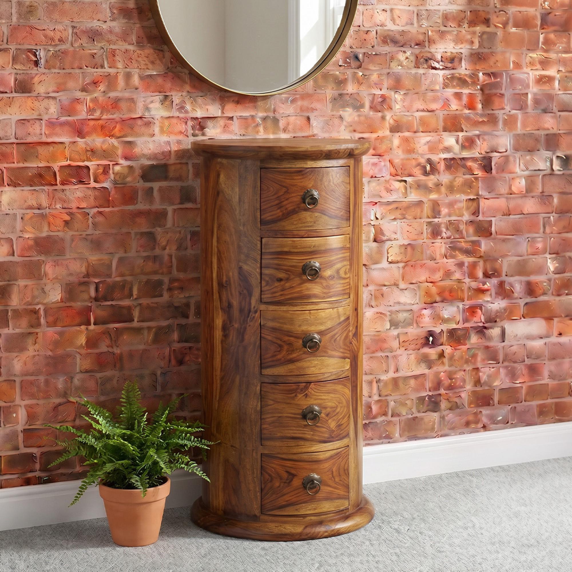 Thacket Chest - 5 Drawer - Narrow - Drum - Sheesham Wood