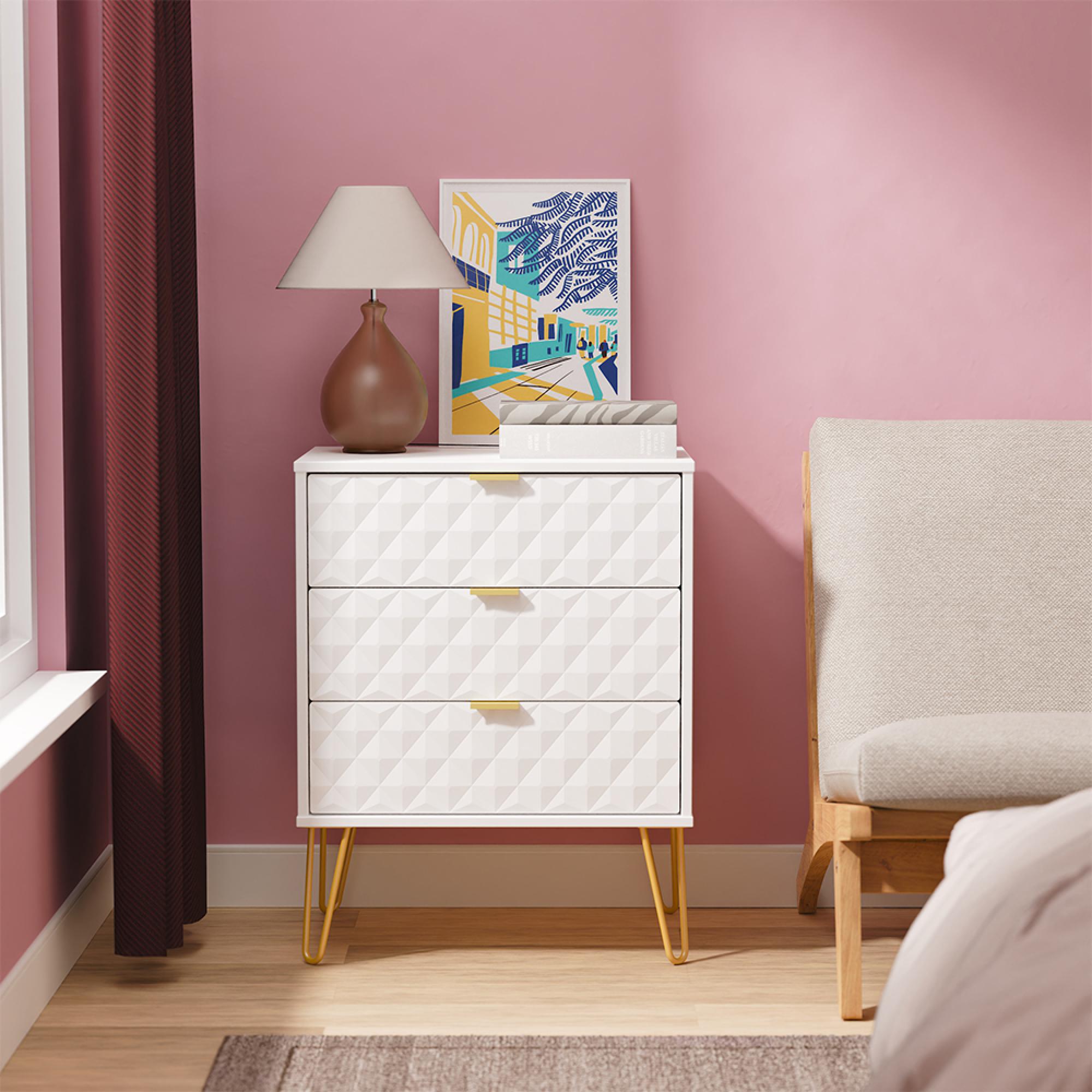Harlequin Chest - 3 Drawer - Midi - with Hairpin Legs - White Matt