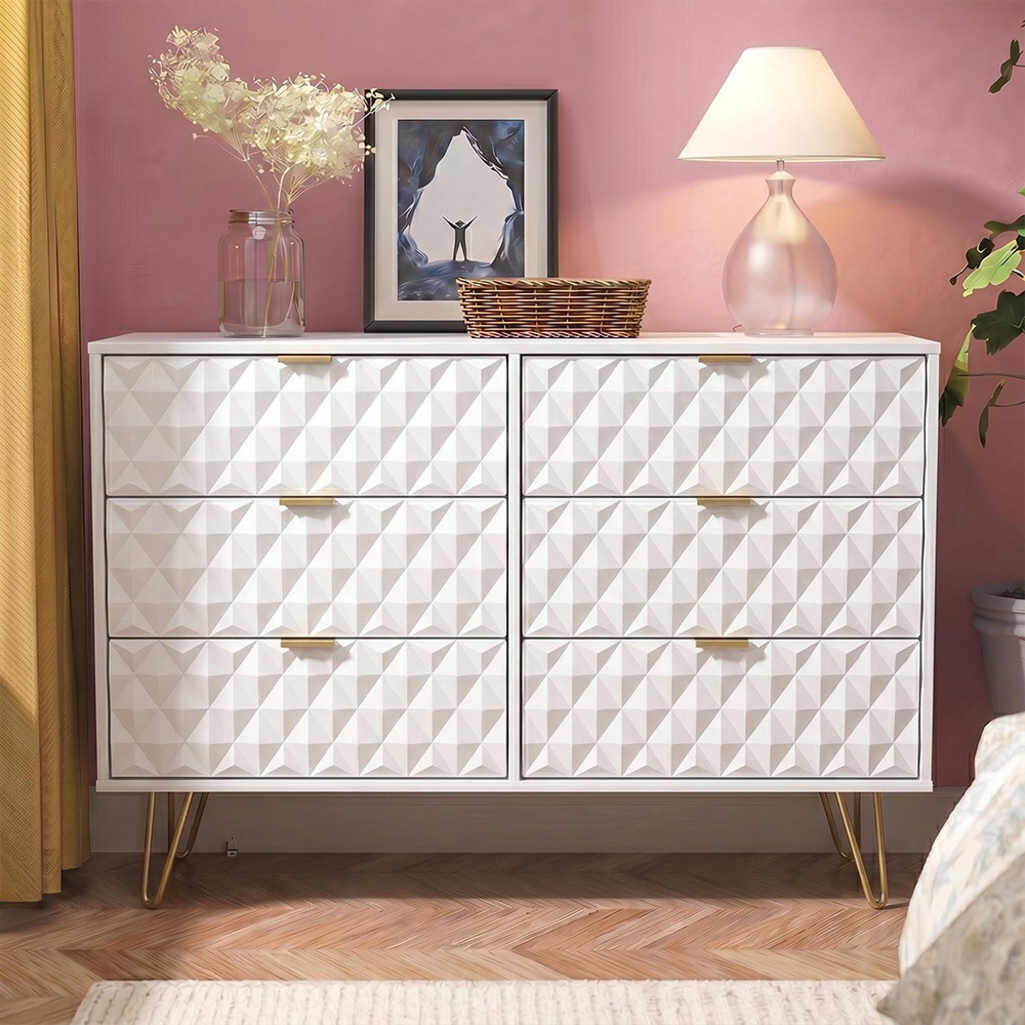 Harlequin Chest - 6 Drawer - Midi - with Hairpin Legs - White Matt