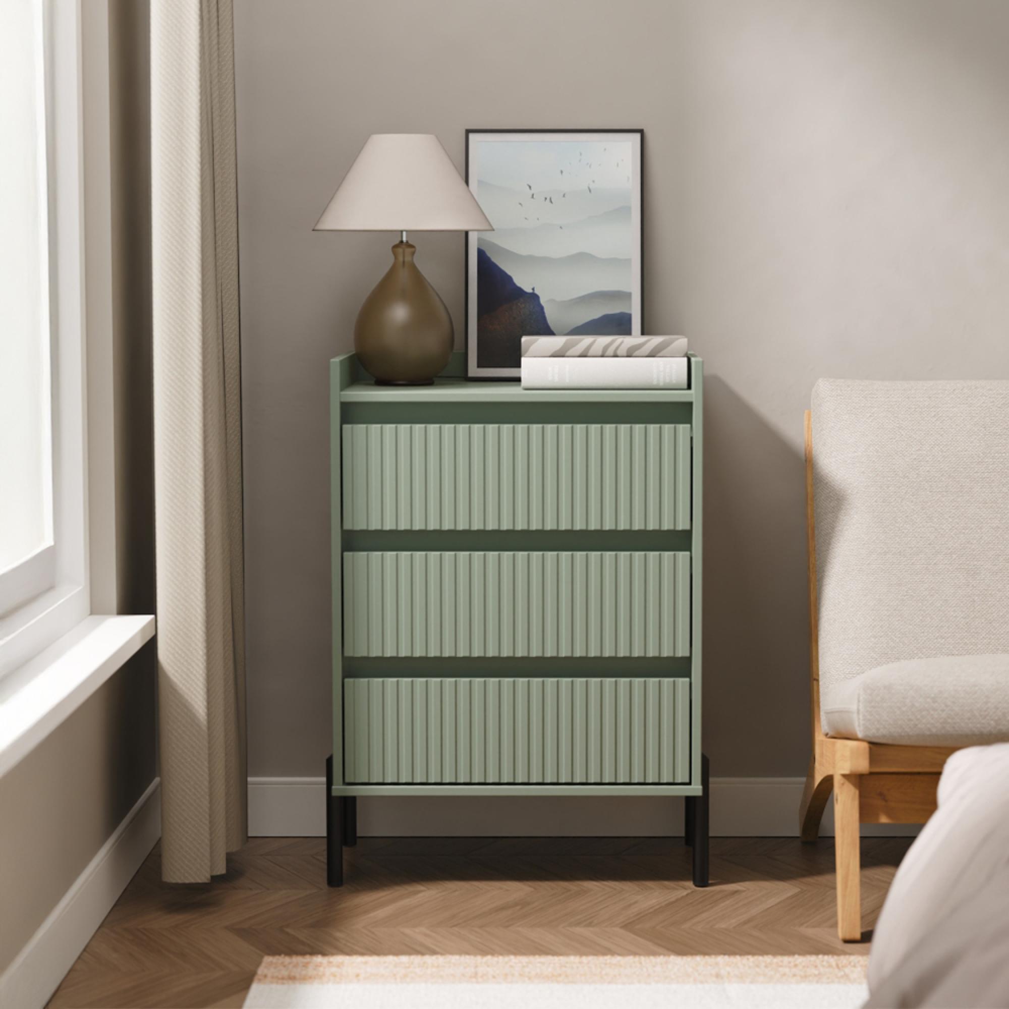 Osaka Chest - 3 Drawer - Midi - Reed Green Fluted