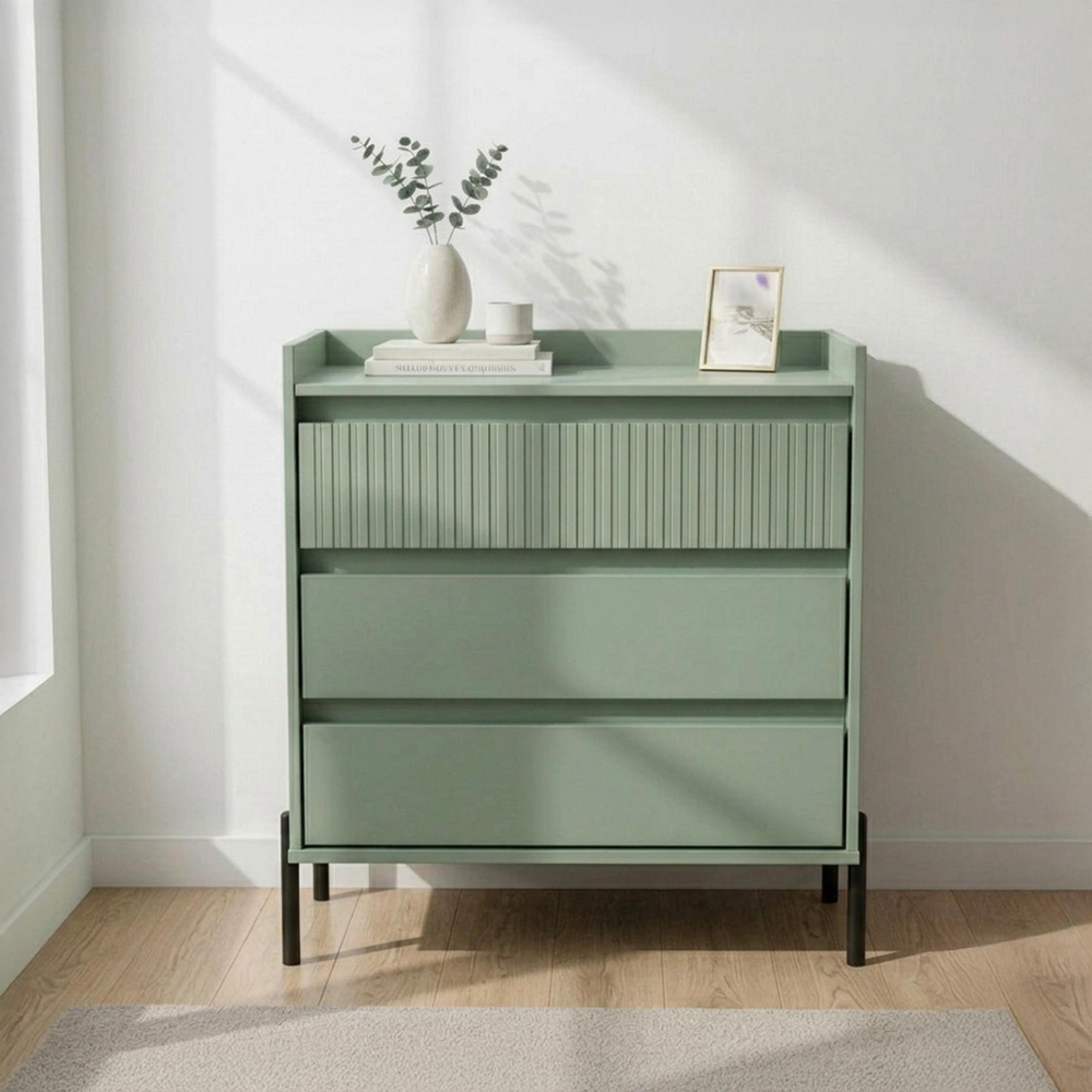 Osaka Chest - 3 Drawer - Reed Green Fluted