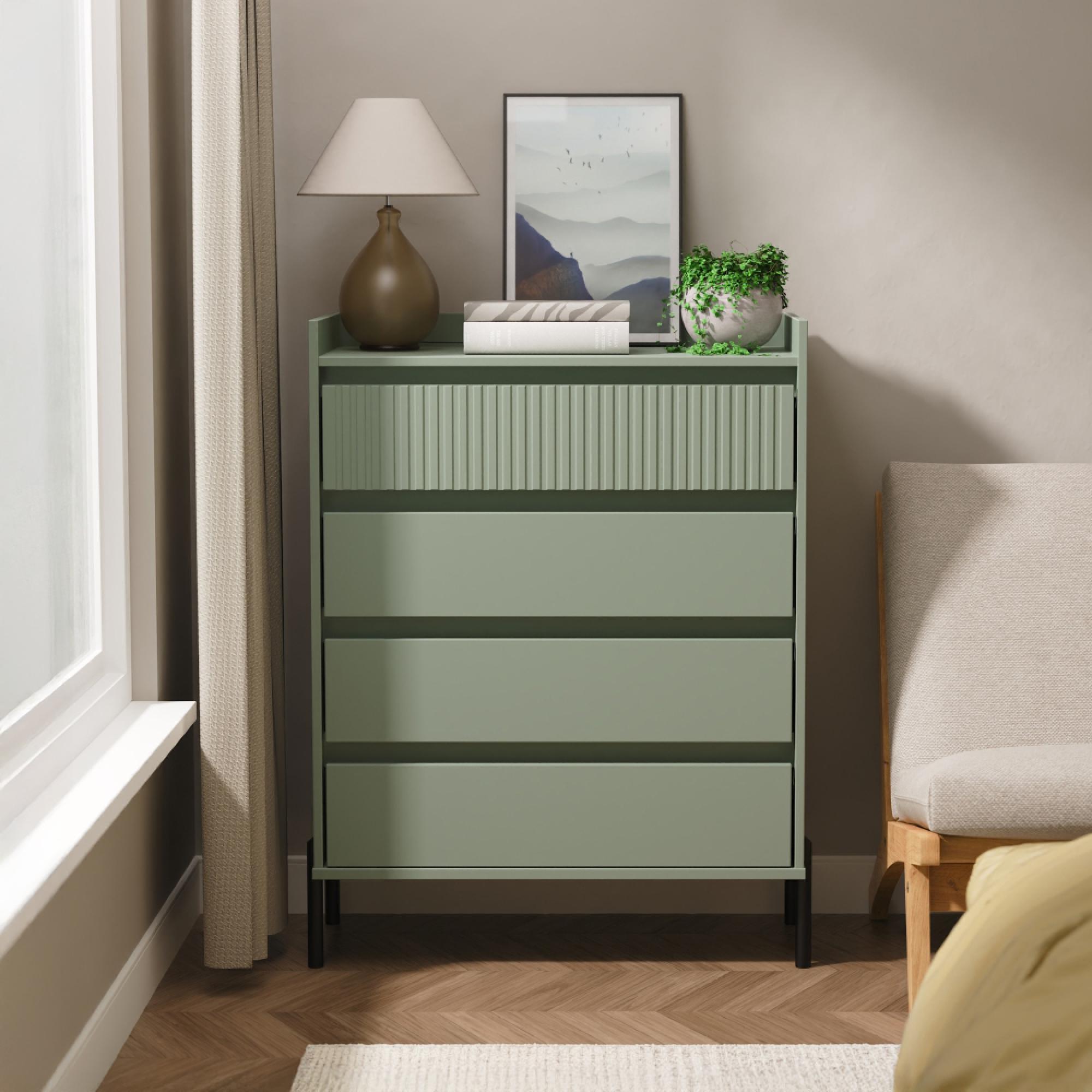 Osaka Chest - 4 Drawer - Reed Green Fluted