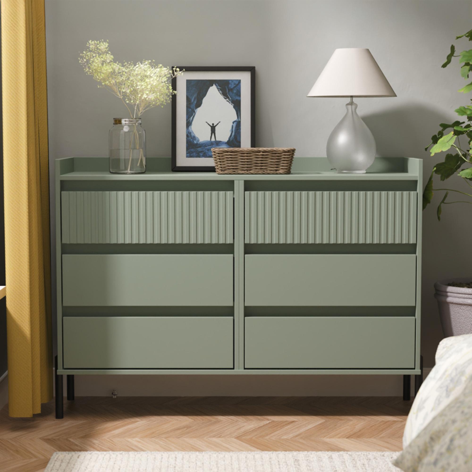 Osaka Chest - 6 Drawer - Midi - Reed Green Fluted