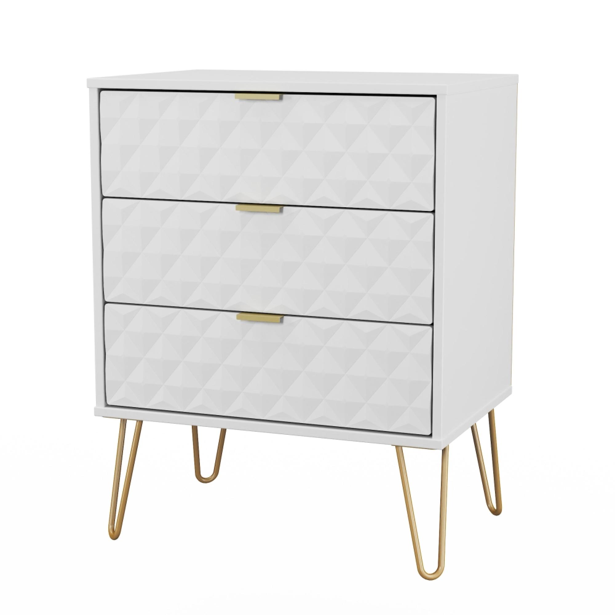 Harlequin Chest - 3 Drawer - Midi - with Hairpin Legs - White Matt