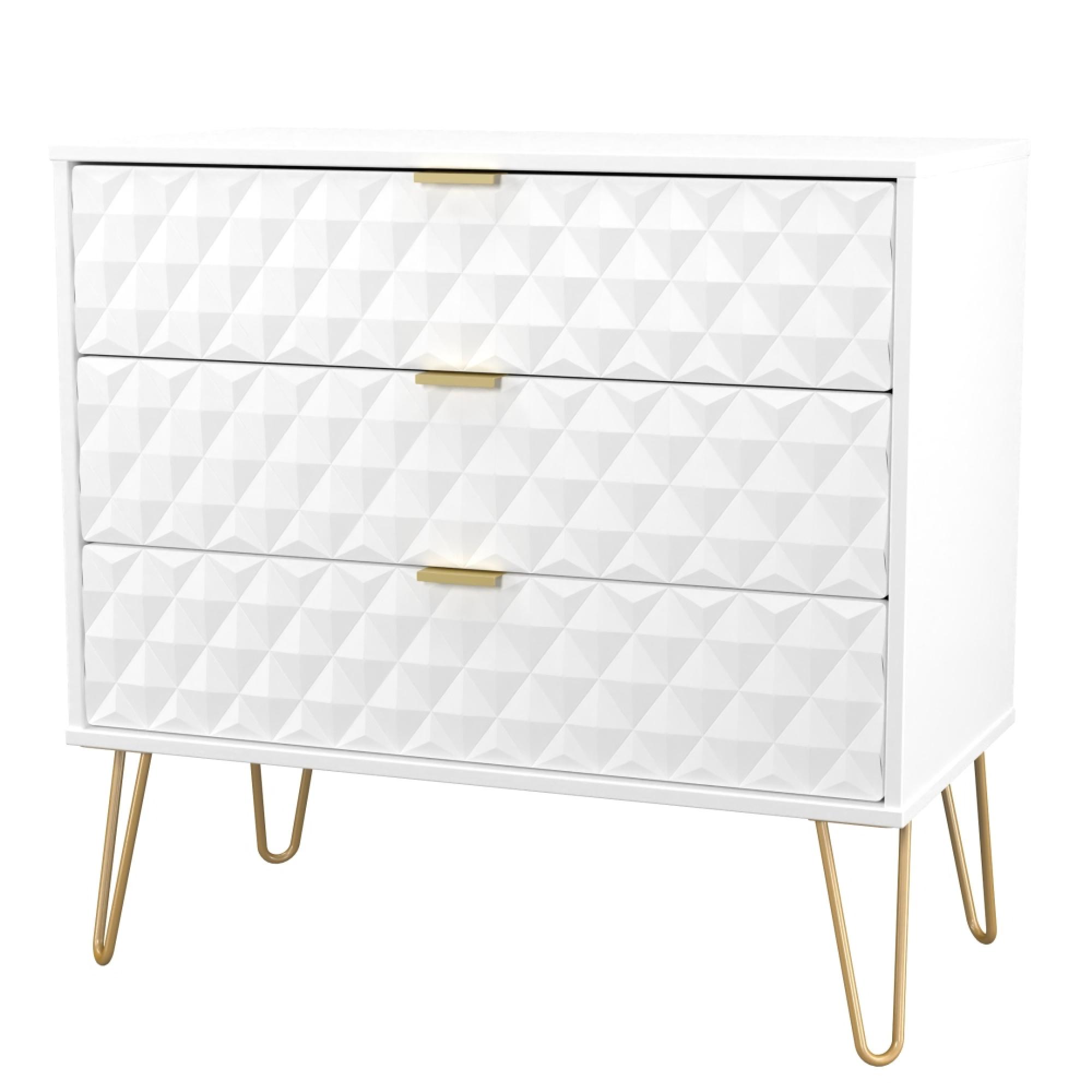 Harlequin Chest - 3 Drawer - with Hairpin Legs - White Matt