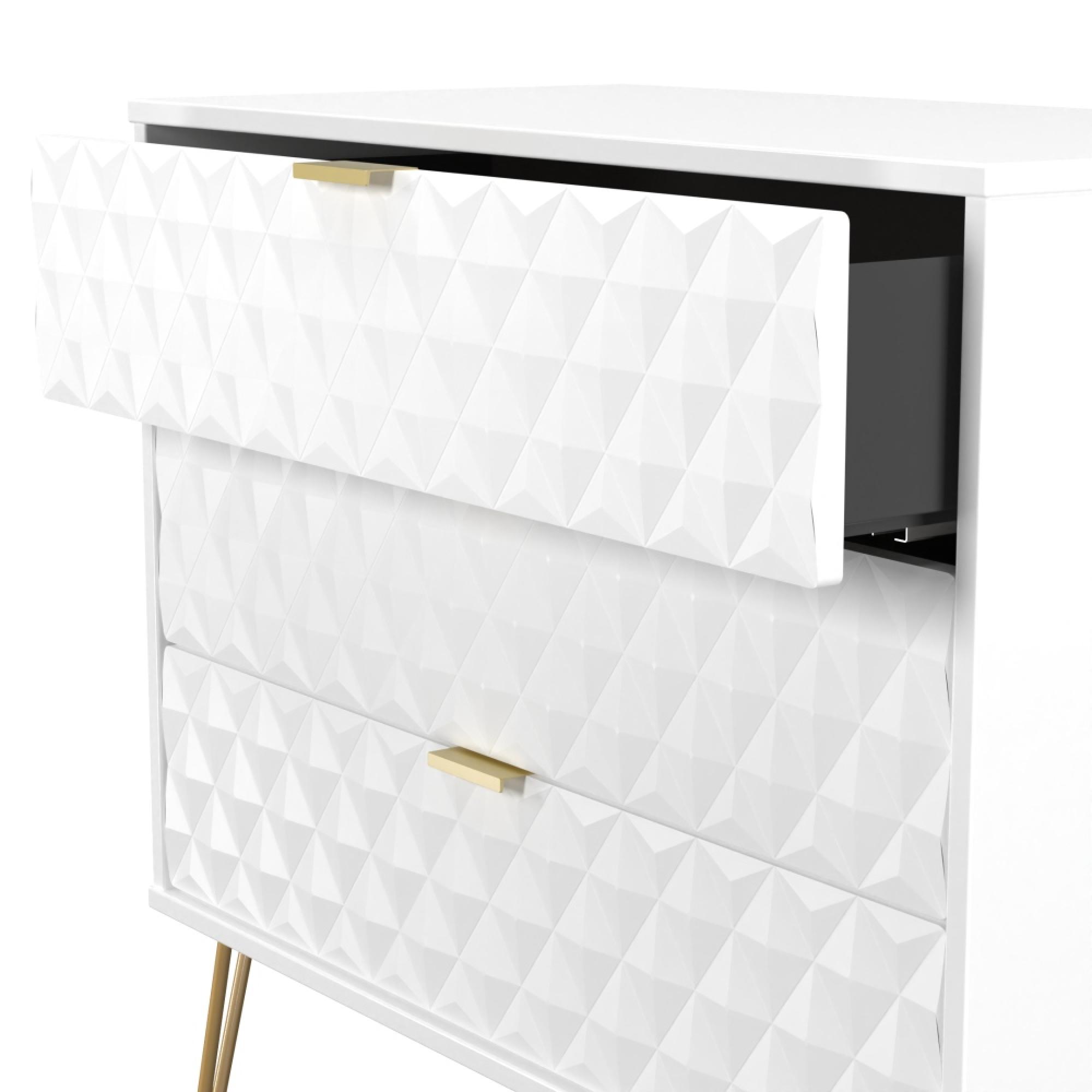 Harlequin Chest - 3 Drawer - with Hairpin Legs - White Matt