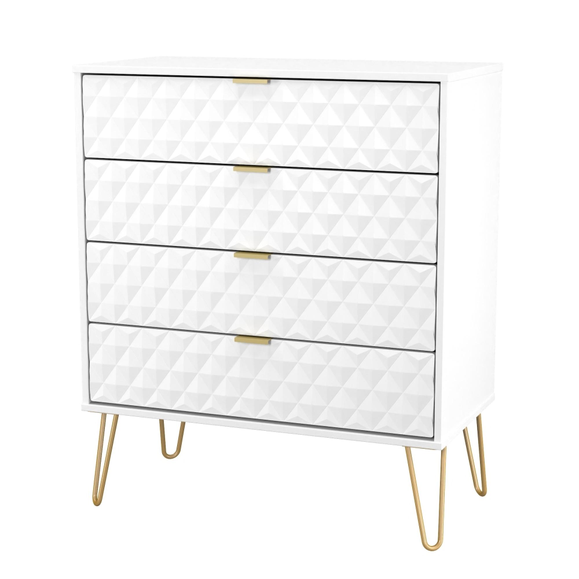 Harlequin Chest - 4 Drawer - with Hairpin Legs - White Matt