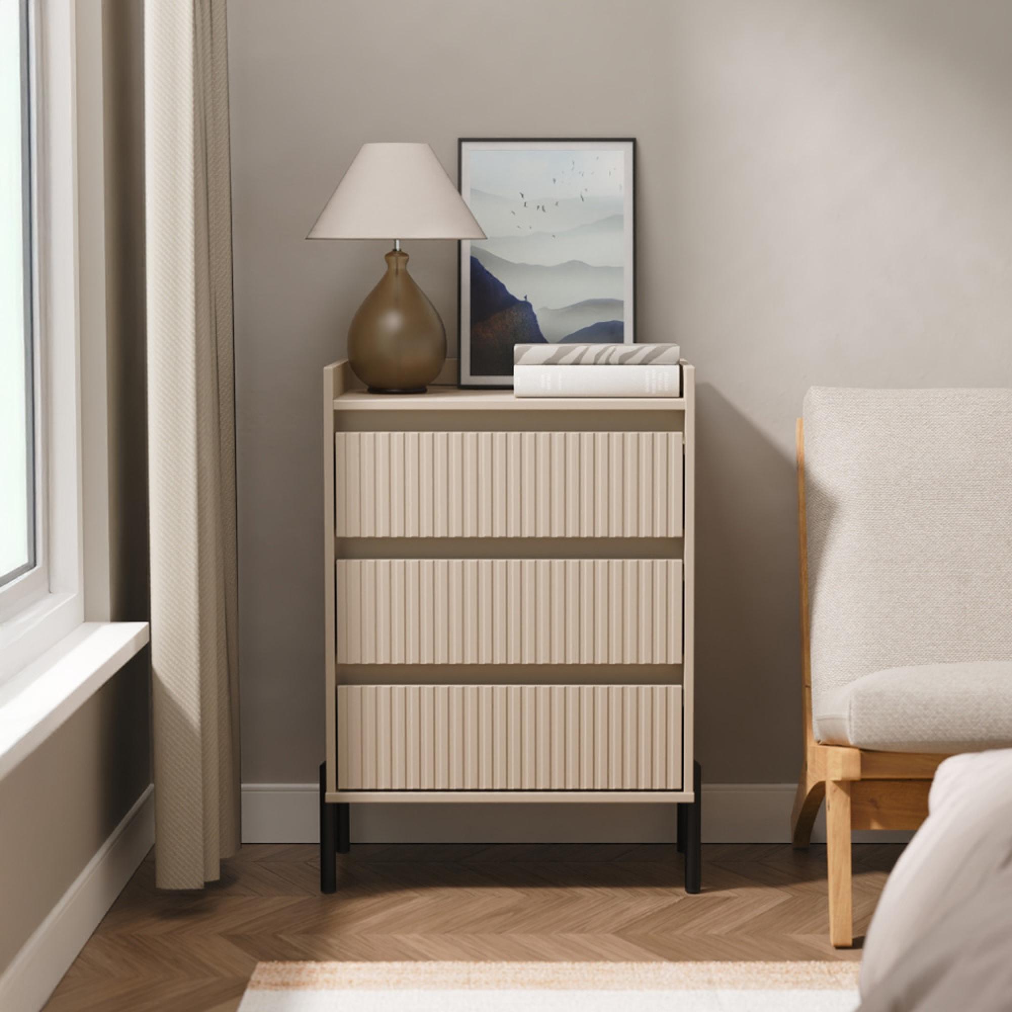Osaka Chest - 3 Drawer - Midi - Mushroom Matt Fluted