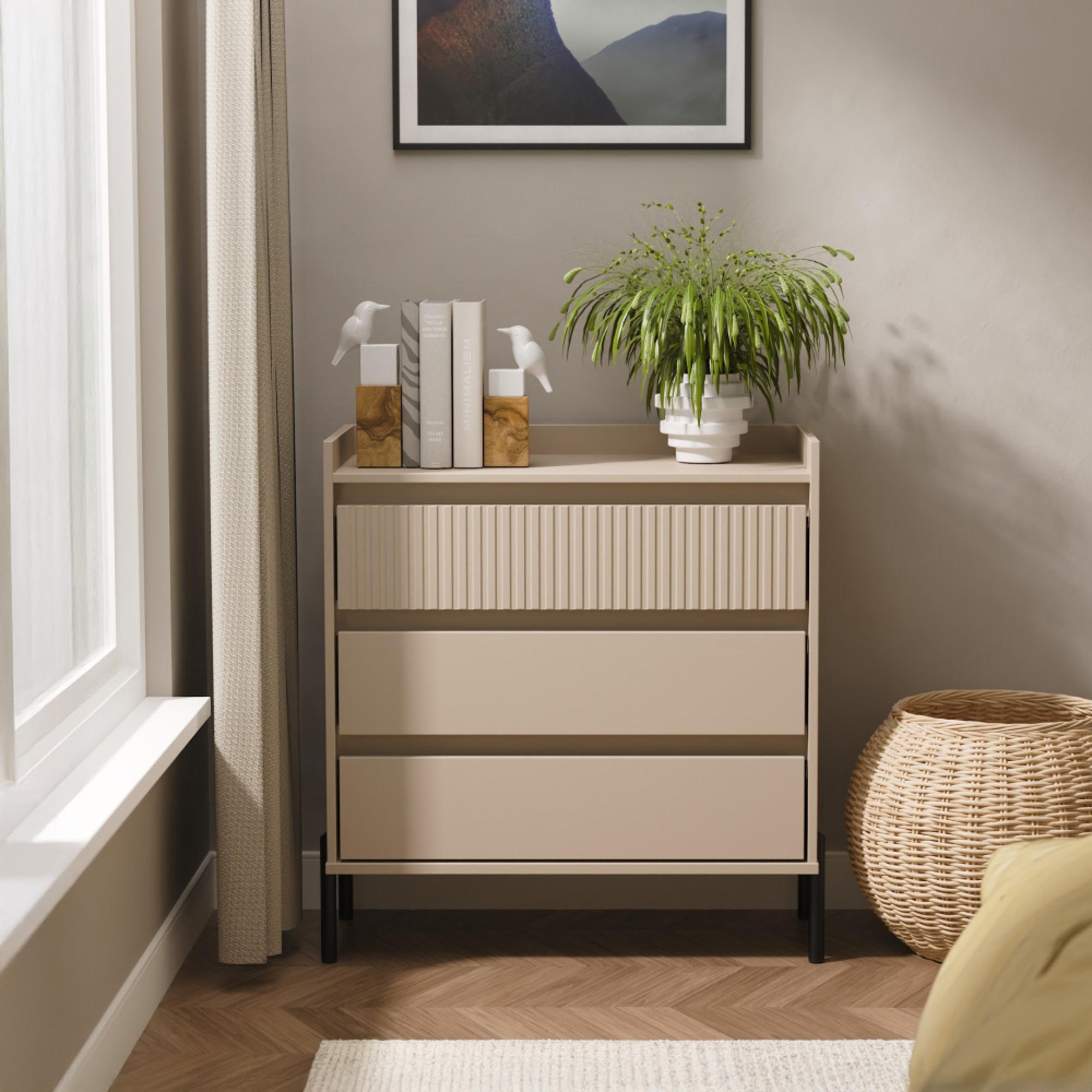Osaka Chest - 3 Drawer - Mushroom Matt Fluted