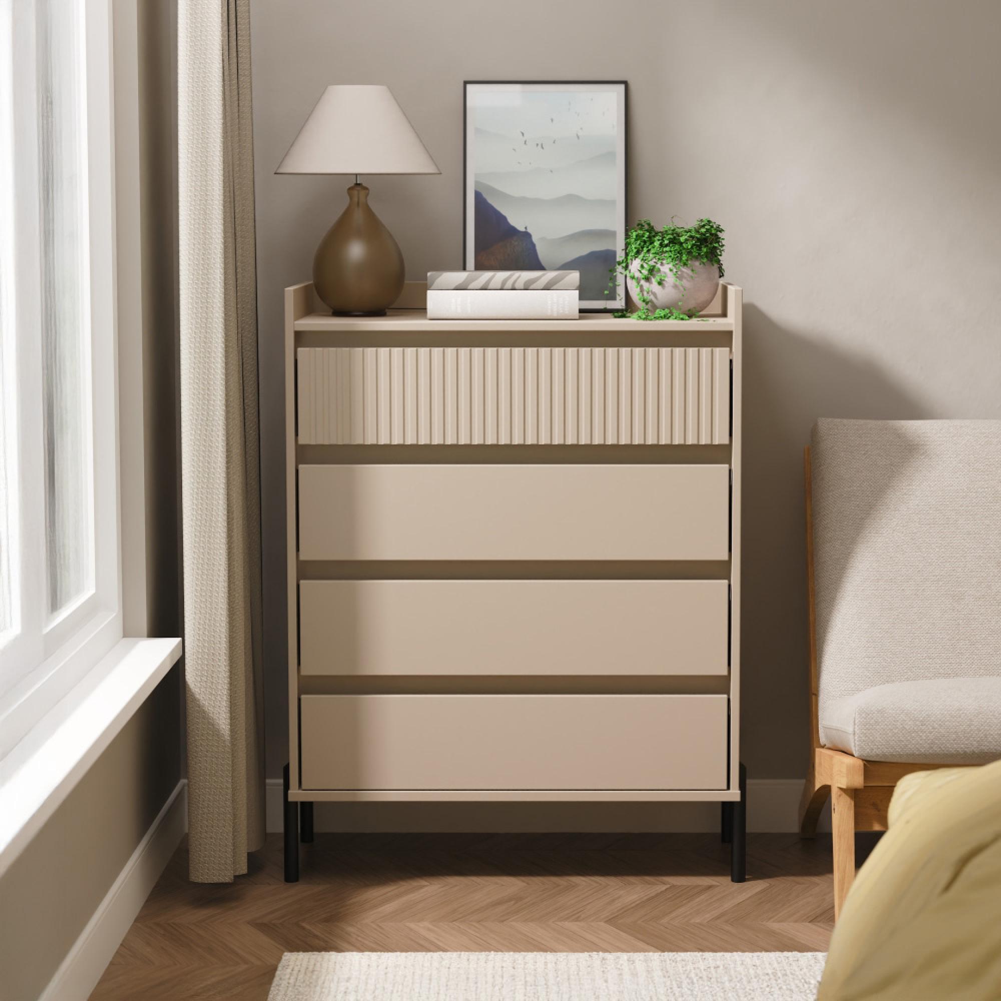 Osaka Chest - 4 Drawer - Mushroom Matt Fluted