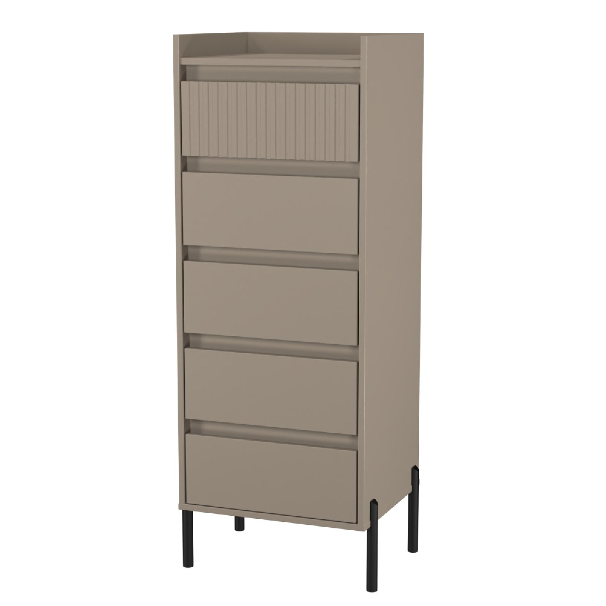 Osaka Chest - 5 Drawer - Narrow - Mushroom Matt Fluted