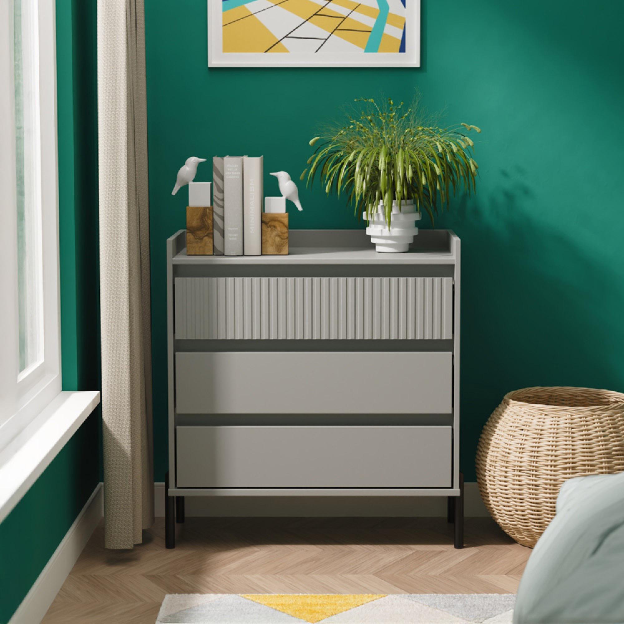 Osaka Chest - 3 Drawer - Dusk Grey Fluted