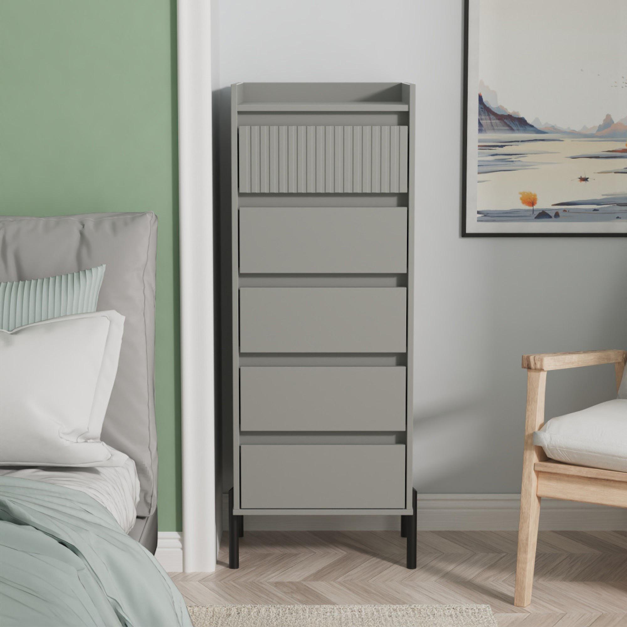 Osaka Chest - 5 Drawer - Narrow - Dusk Grey Fluted