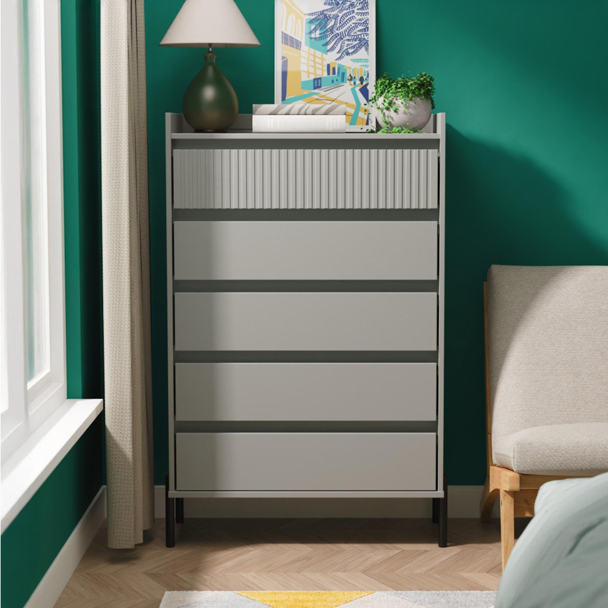 Osaka Chest - 5 Drawer - Wide - Dusk Grey Fluted