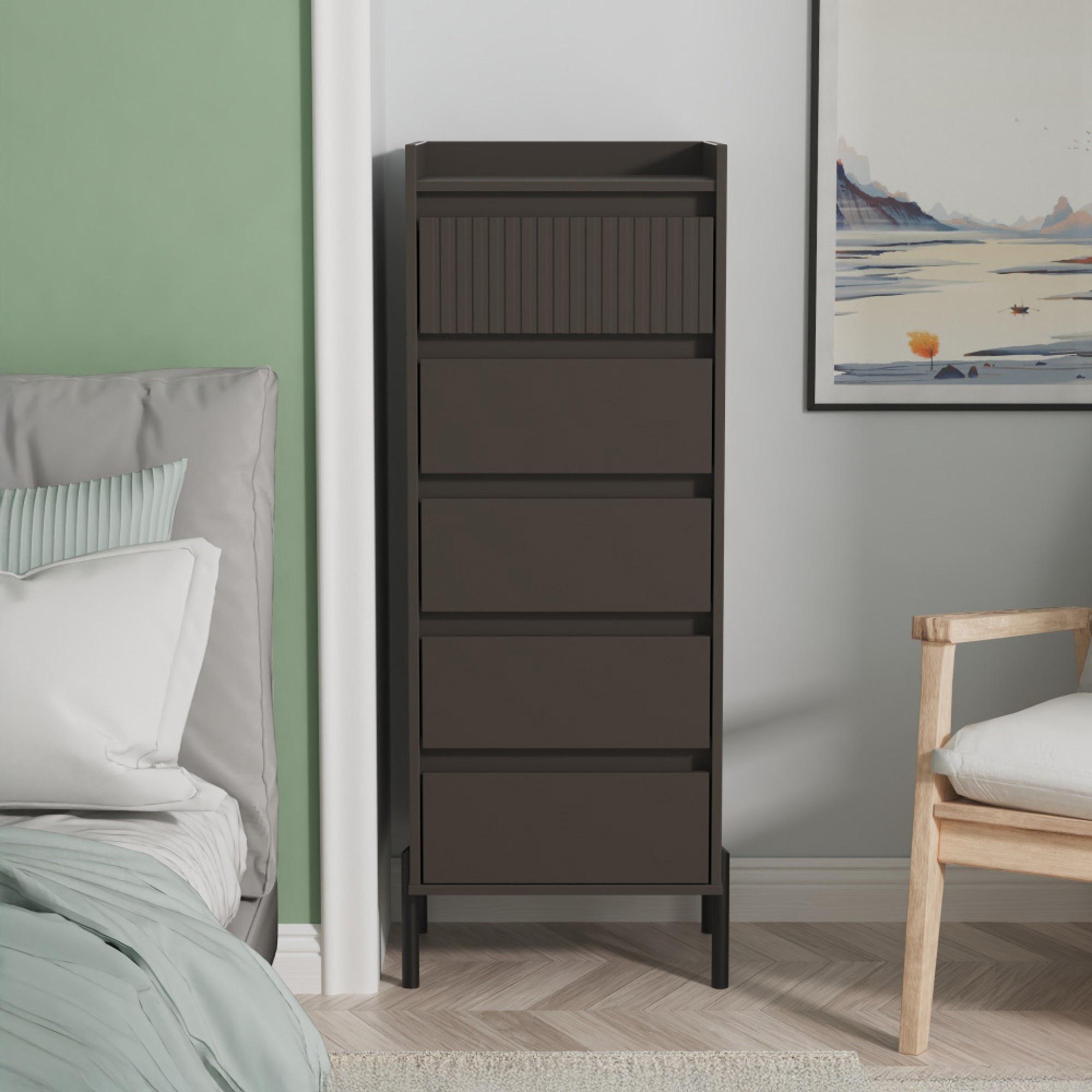 Osaka Chest - 5 Drawer - Narrow - Graphite Fluted