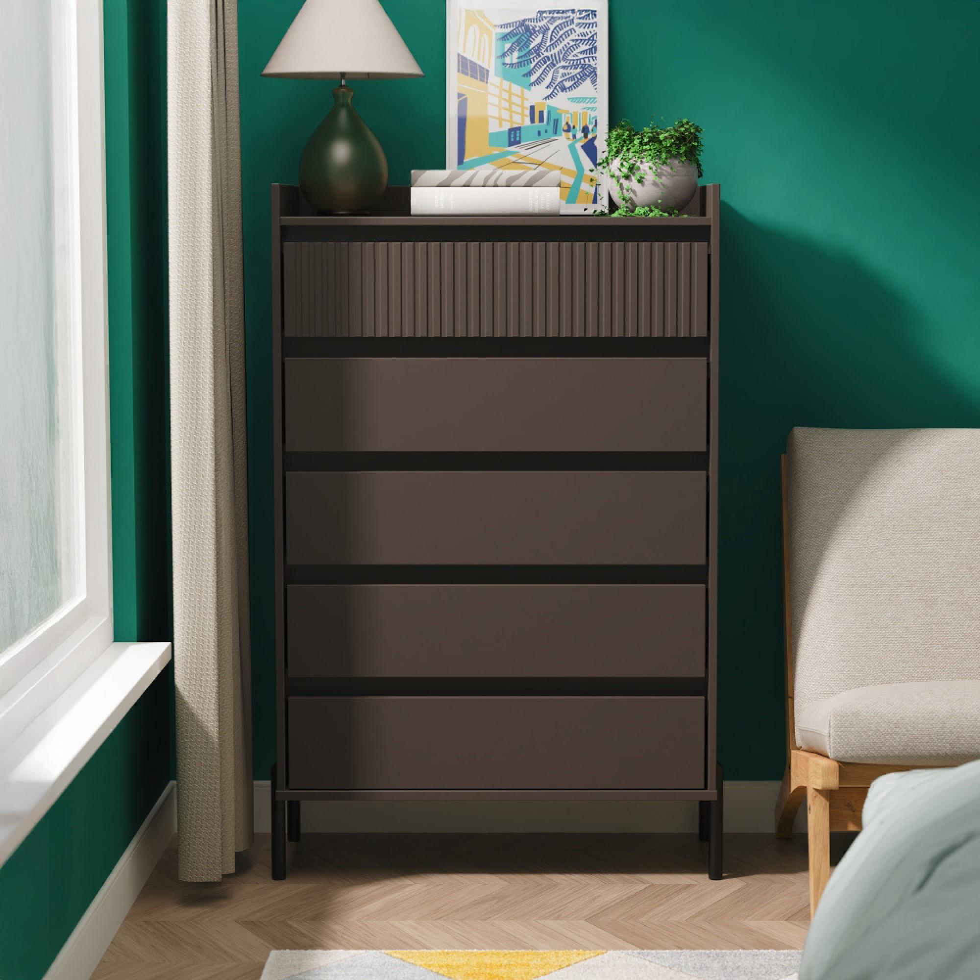 Osaka Chest - 5 Drawer - Wide - Graphite Fluted