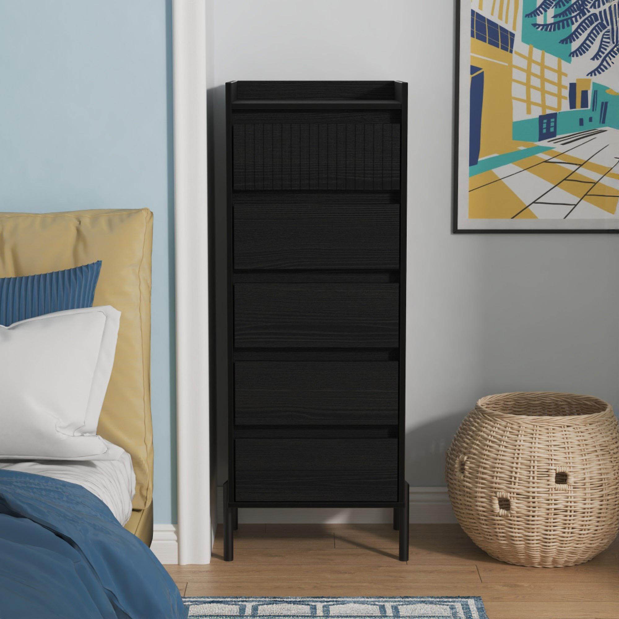 Osaka Chest - 5 Drawer - Narrow - Black Ash Fluted