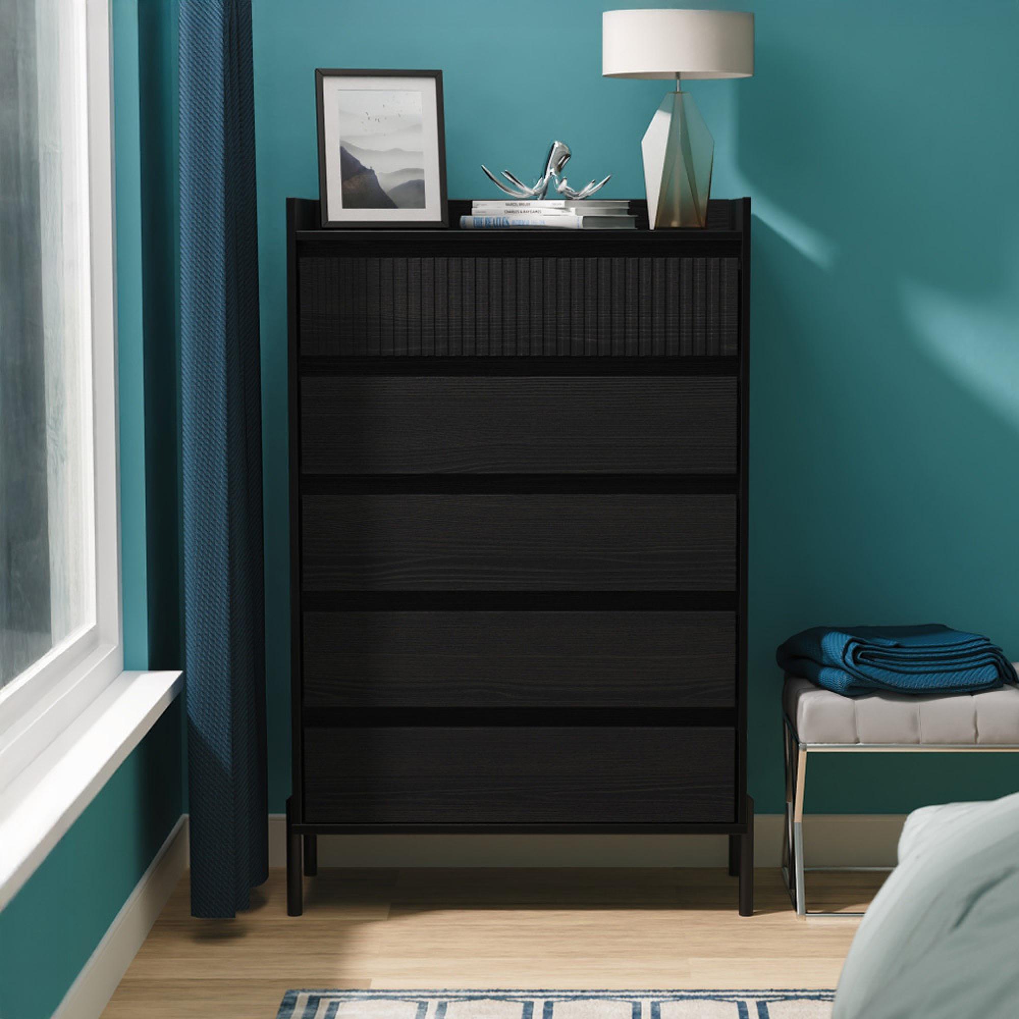 Osaka Chest - 5 Drawer - Wide - Black Ash Fluted