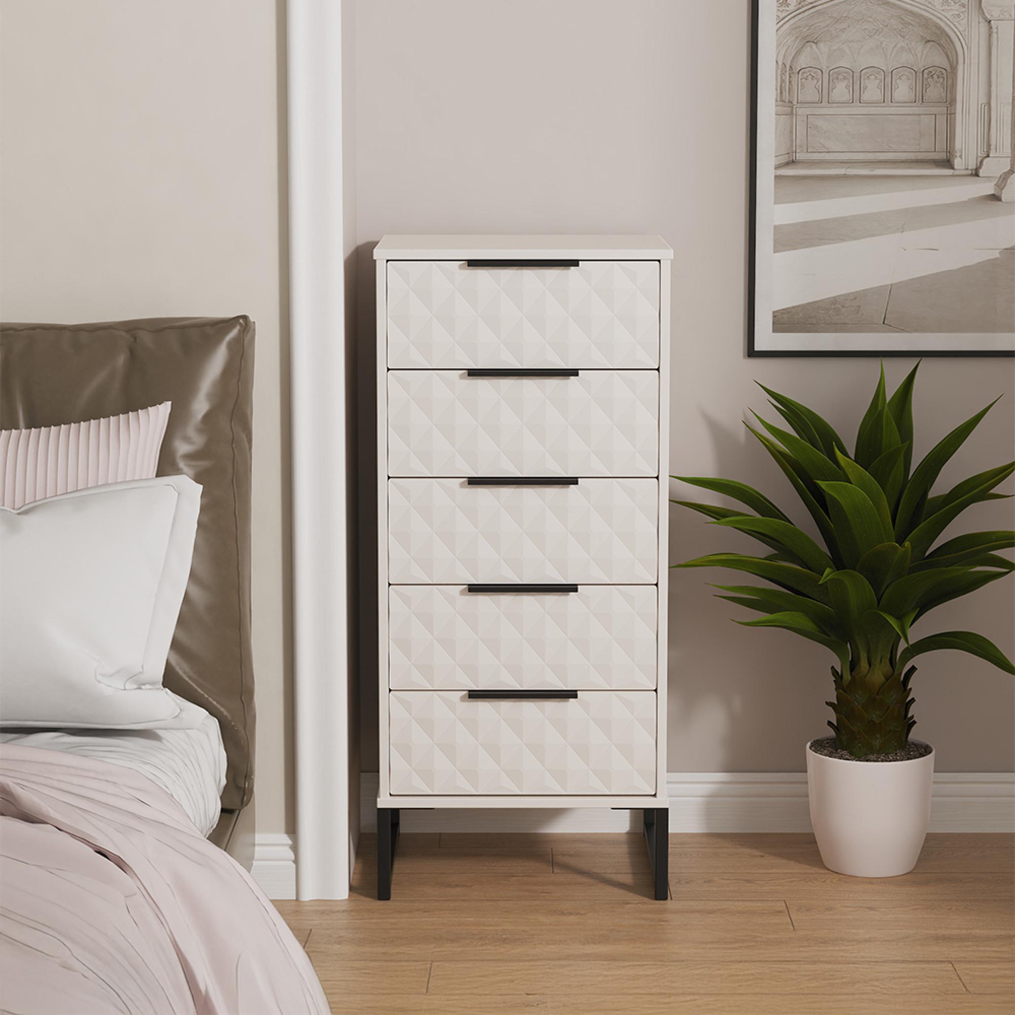 Harlequin Chest - 5 Drawer - Narrow - with Hairpin Legs - Kashmir Matt