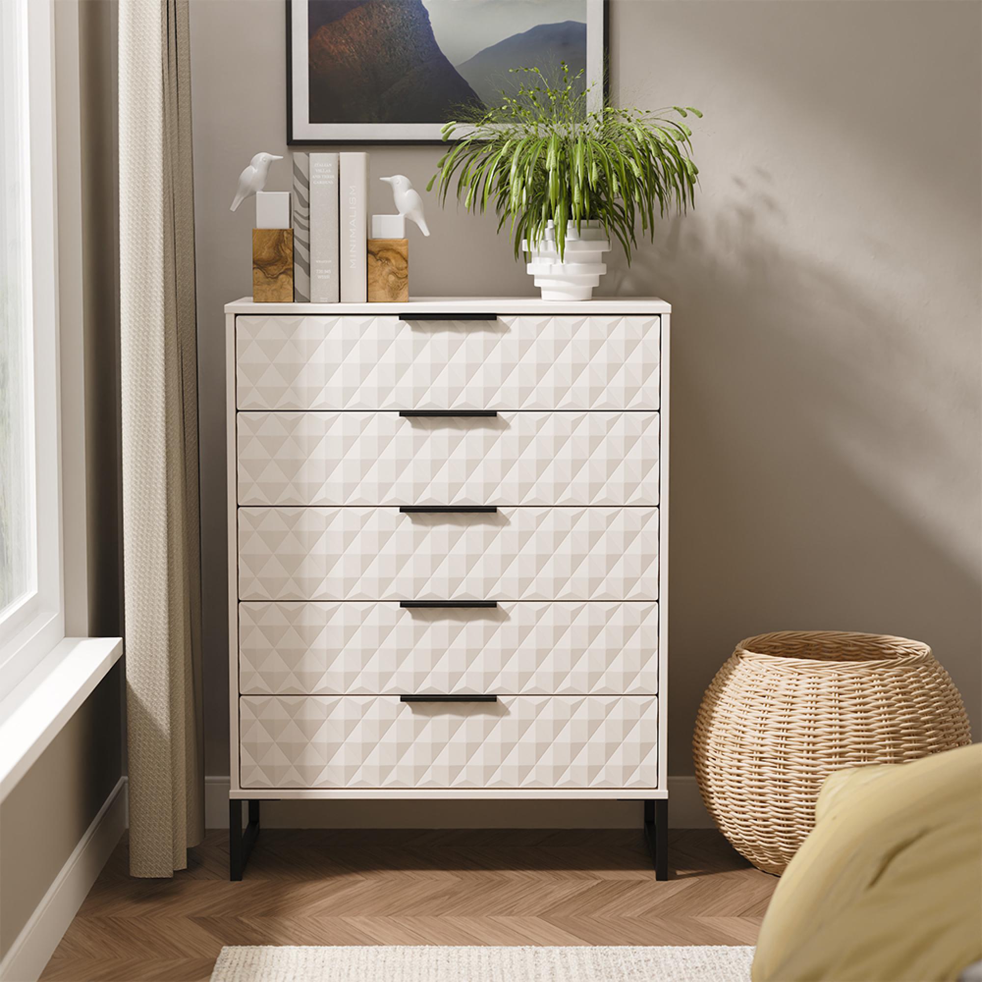 Harlequin Chest - 5 Drawer - Wide - with Hairpin Legs - Kashmir Matt