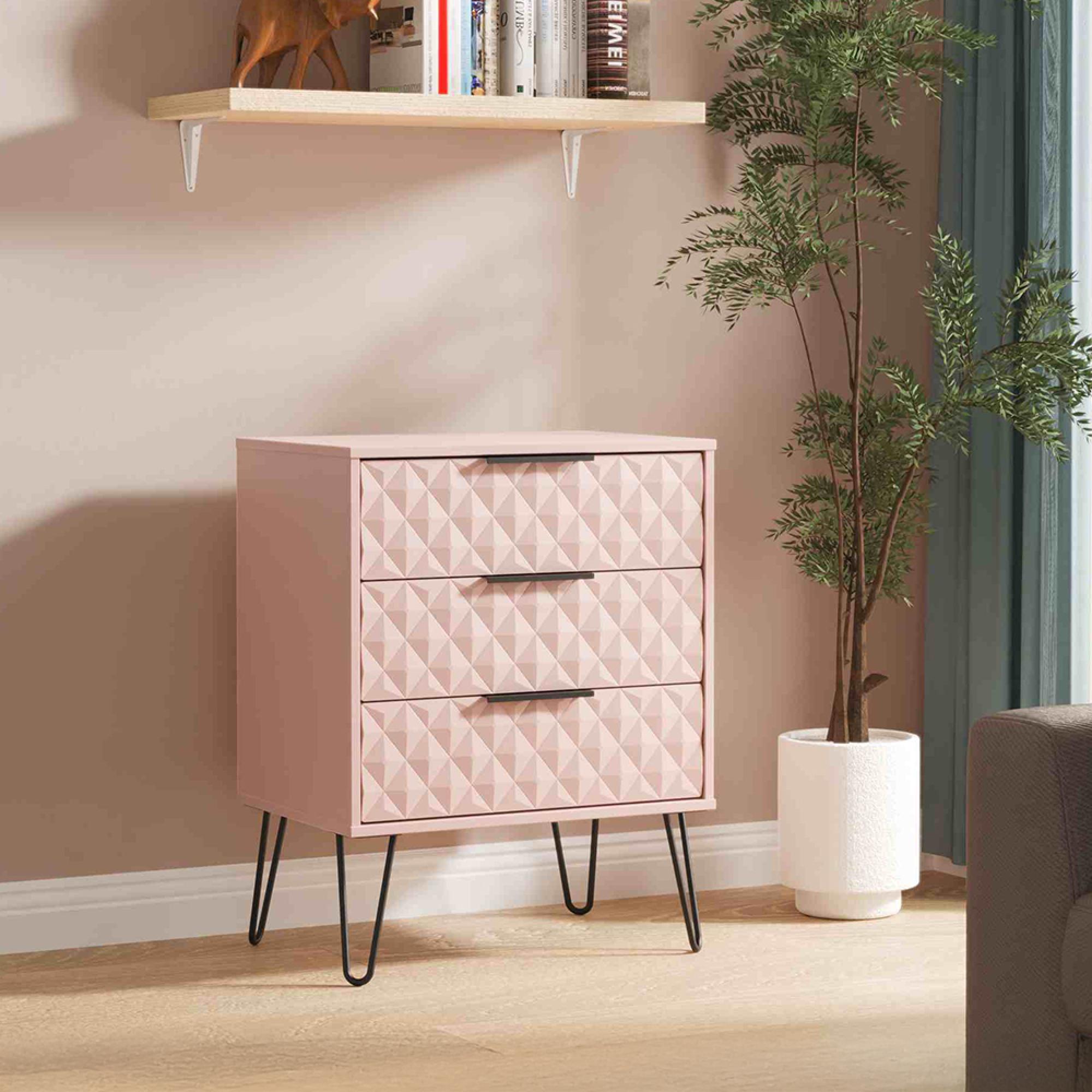Harlequin Chest - 3 Drawer - Midi - with Hairpin Legs - Kobe Pink