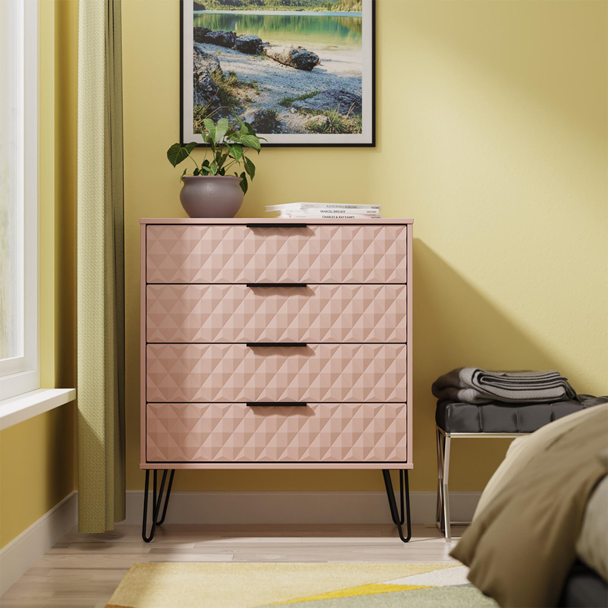 Harlequin Chest - 4 Drawer - with Hairpin Legs - Kobe Pink