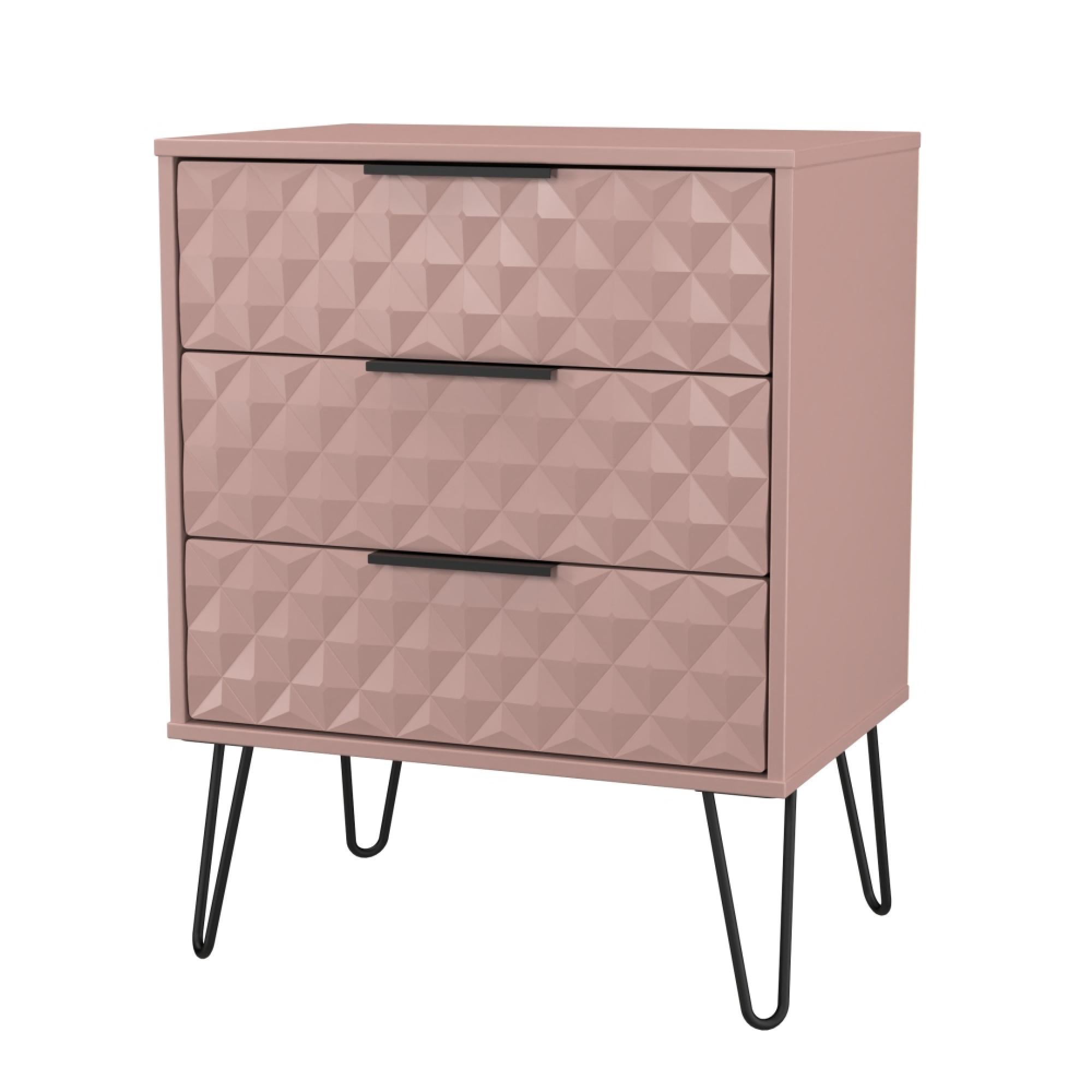 Harlequin Chest - 3 Drawer - Midi - with Hairpin Legs - Kobe Pink