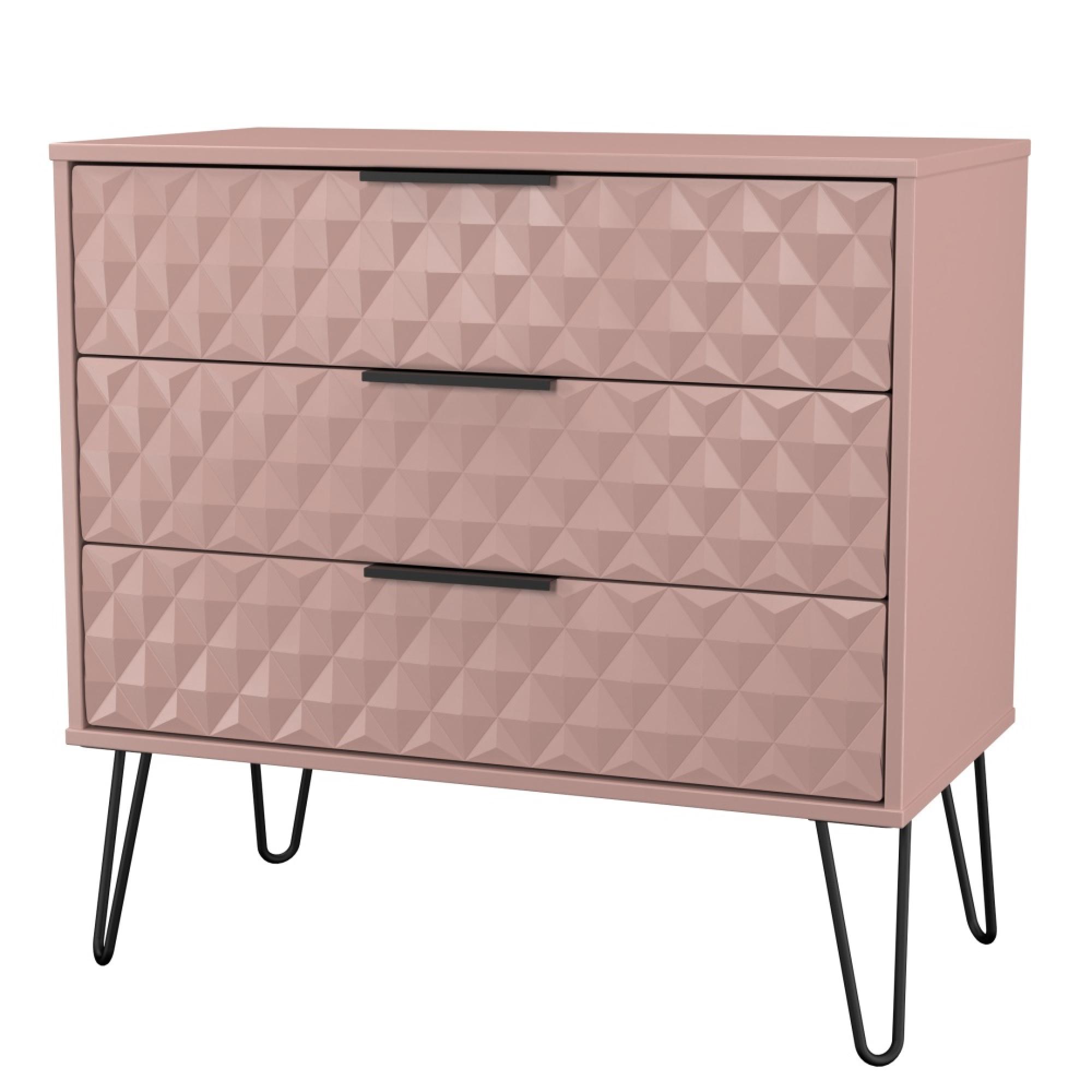 Harlequin Chest - 3 Drawer - with Hairpin Legs - Kobe Pink