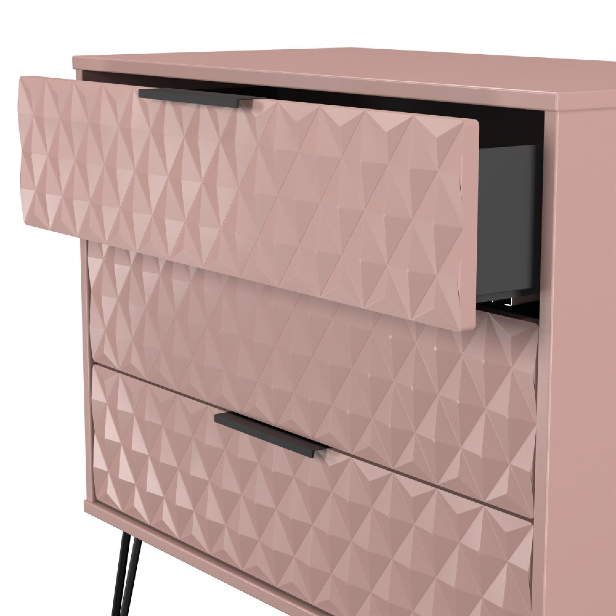 Harlequin Chest - 3 Drawer - with Hairpin Legs - Kobe Pink