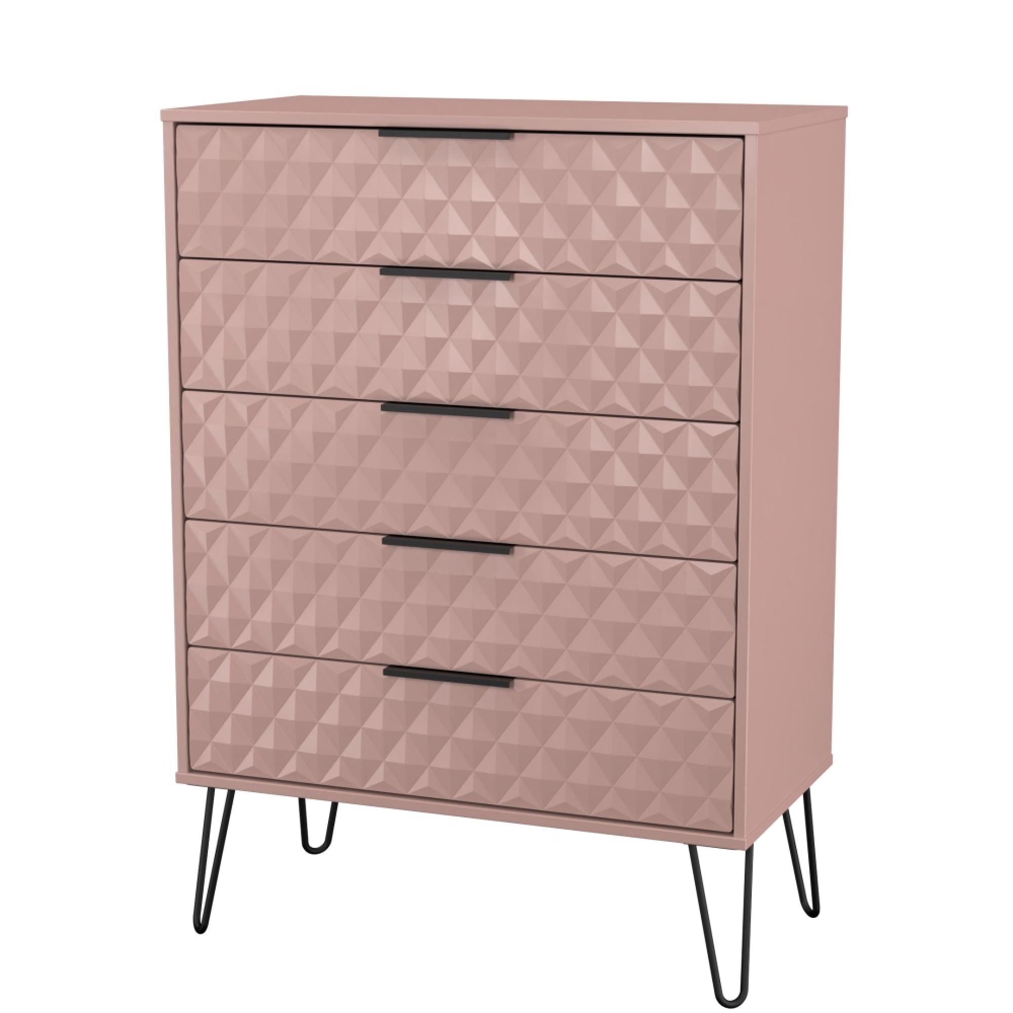 Harlequin Chest - 5 Drawer - Wide - with Hairpin Legs - Kobe Pink