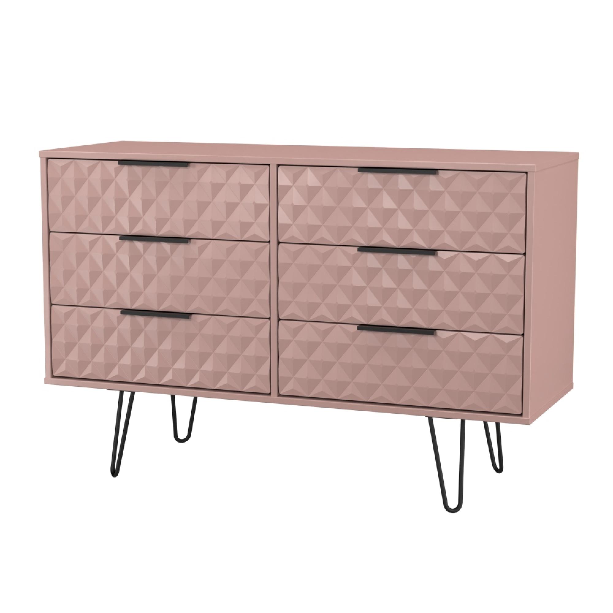 Harlequin Chest - 6 Drawer - Midi - with Hairpin Legs - Kobe Pink